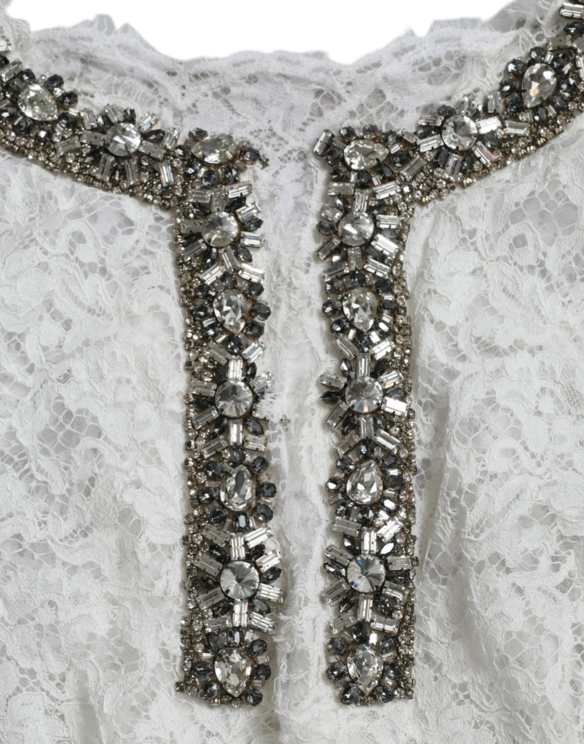 Dolce & Gabbana White Crystal-Embellished Lace Sheath Dress