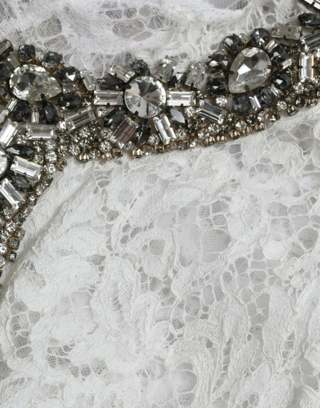 Dolce & Gabbana White Crystal-Embellished Lace Sheath Dress