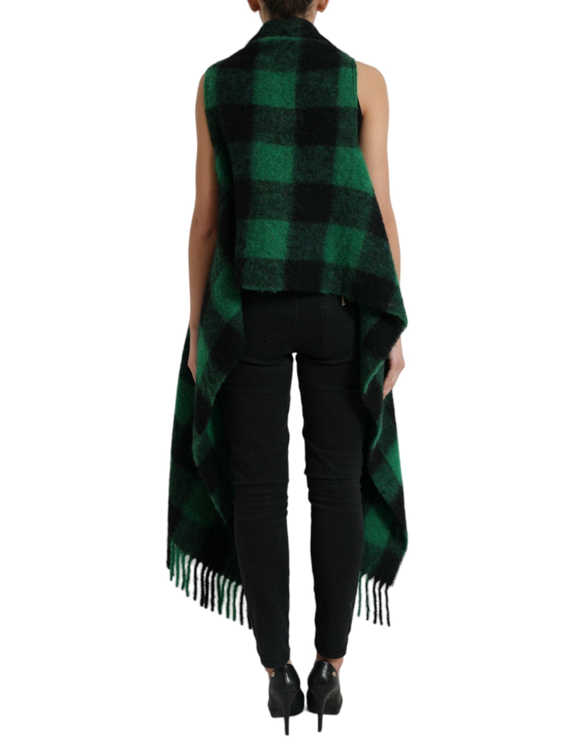 Dolce & Gabbana Schwarz Grün Buffalo Check Poncho Mantel Jacke