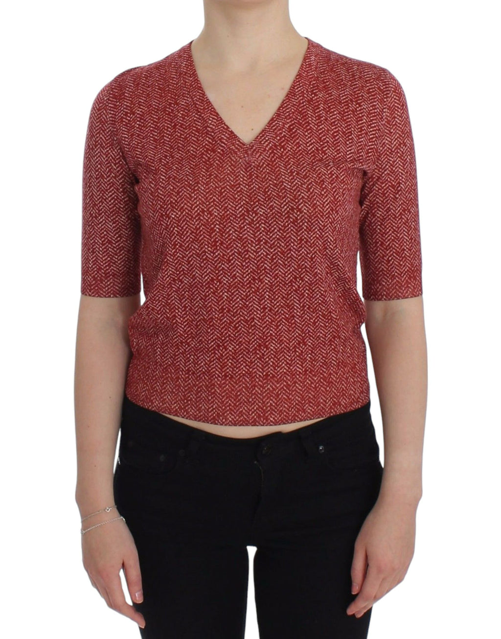 Dolce & Gabbana Red Wool and Tweed Short-Sleeve Sweater