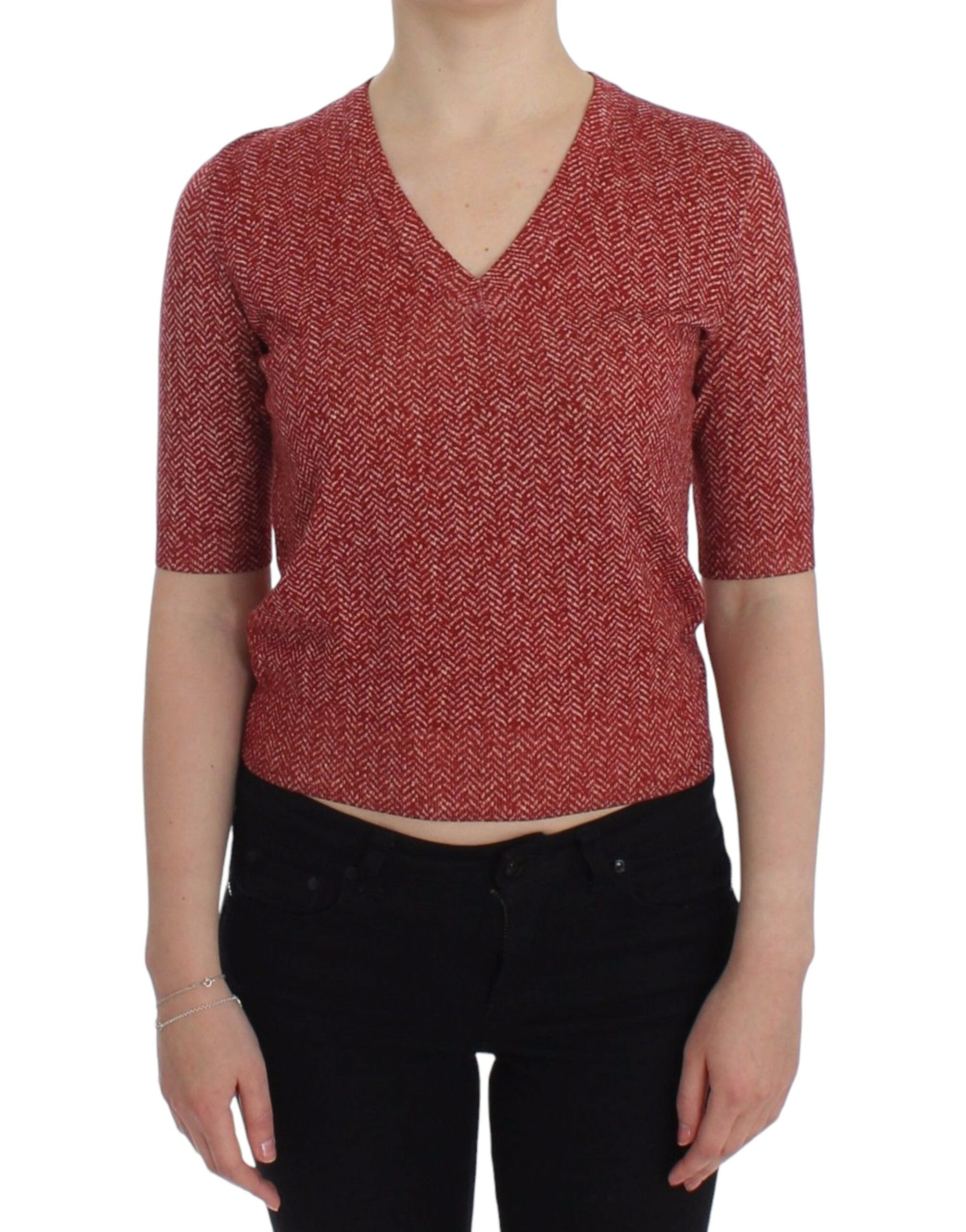 Dolce & Gabbana Red Wool and Tweed Short-Sleeve Sweater
