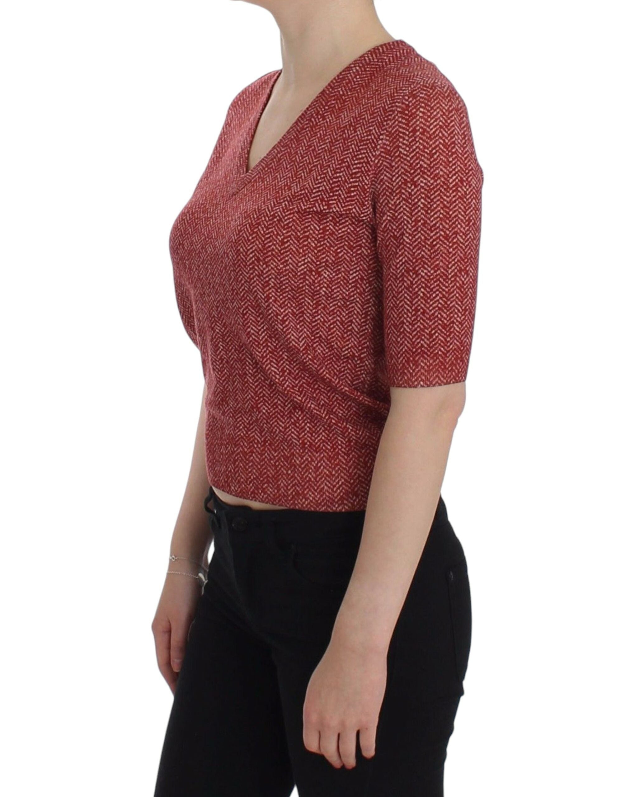 Dolce & Gabbana Red Wool and Tweed Short-Sleeve Sweater