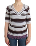 Ermanno Scervino Striped Lace V-Neck Short-Sleeve Top Sweater