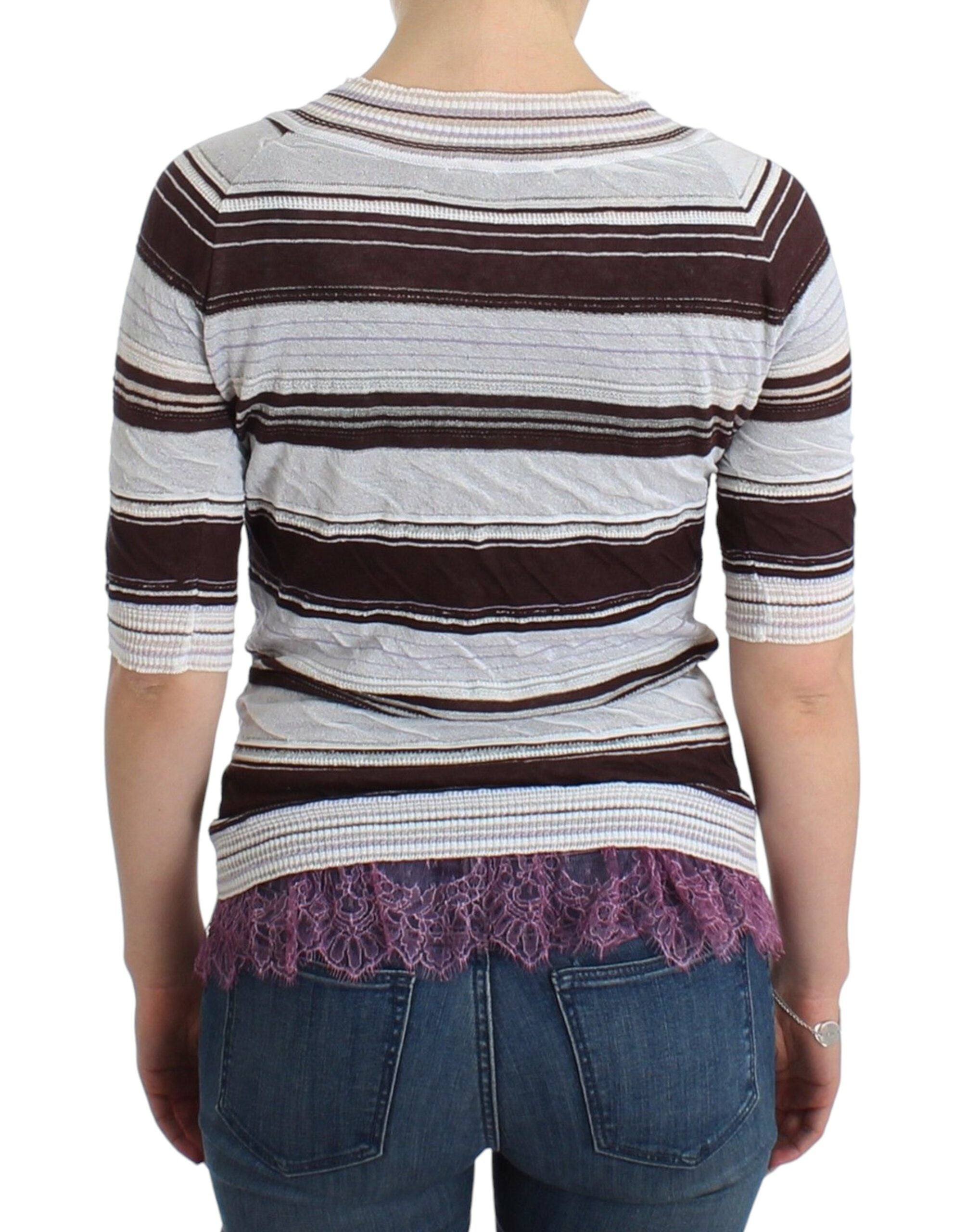 Ermanno Scervino Striped Lace V-Neck Short-Sleeve Top Sweater