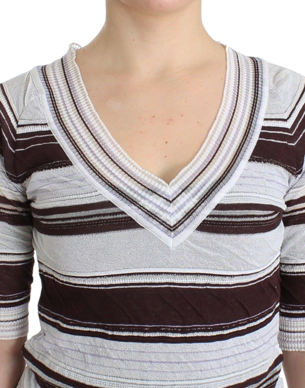 Ermanno Scervino Striped Lace V-Neck Short-Sleeve Top Sweater