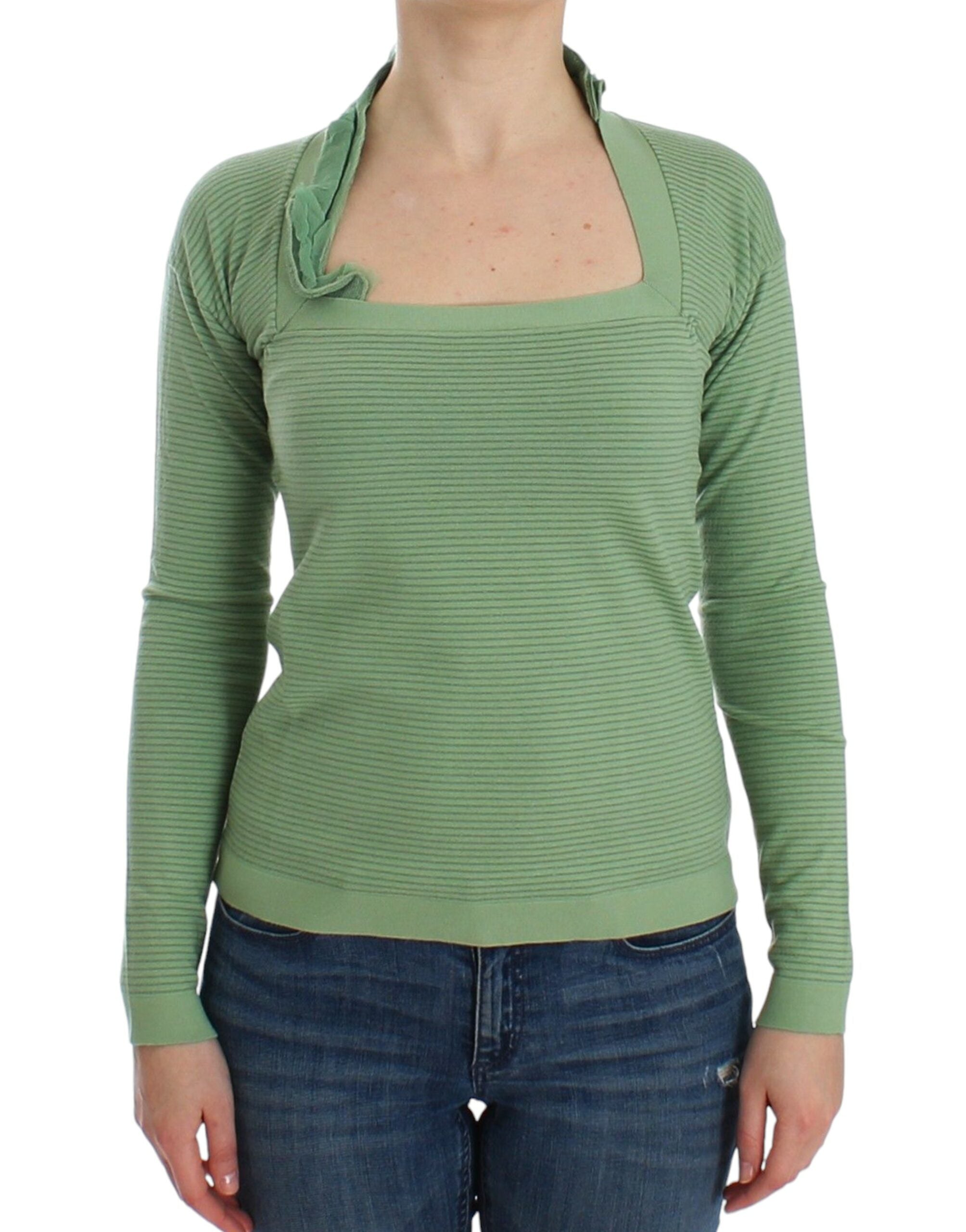 Ermanno Scervino Green Striped Wool-Blend Long-Sleeve Sweater