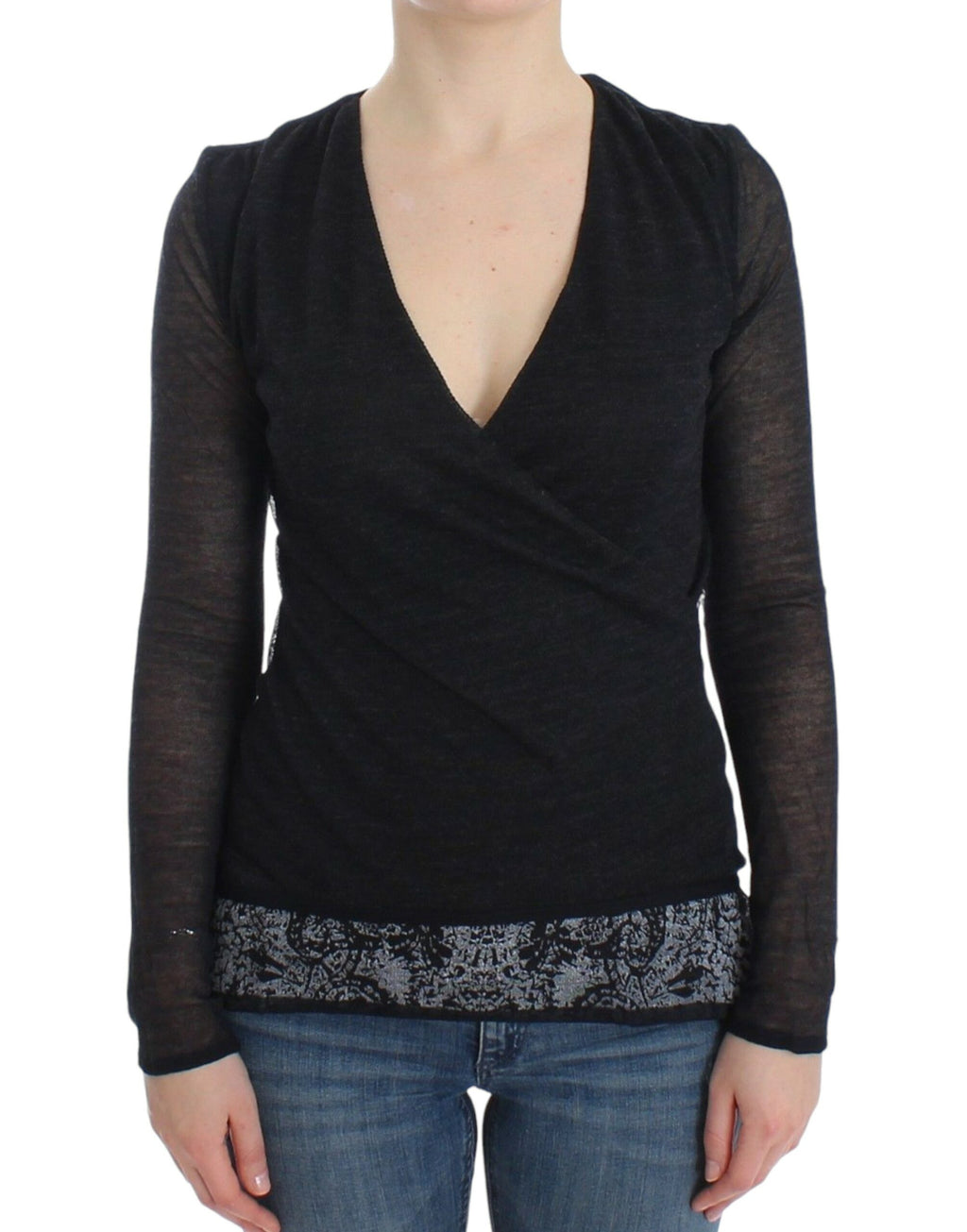Ermanno Scervino Black Wool Blend Stretch Long-Sleeve Sweater