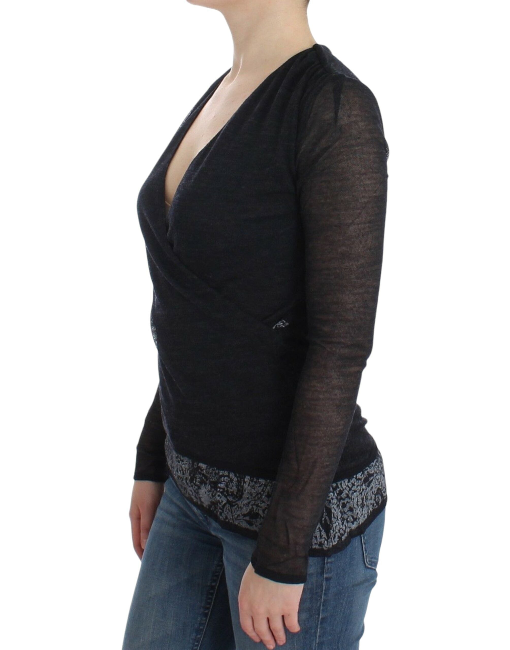 Ermanno Scervino Black Wool Blend Stretch Long-Sleeve Sweater