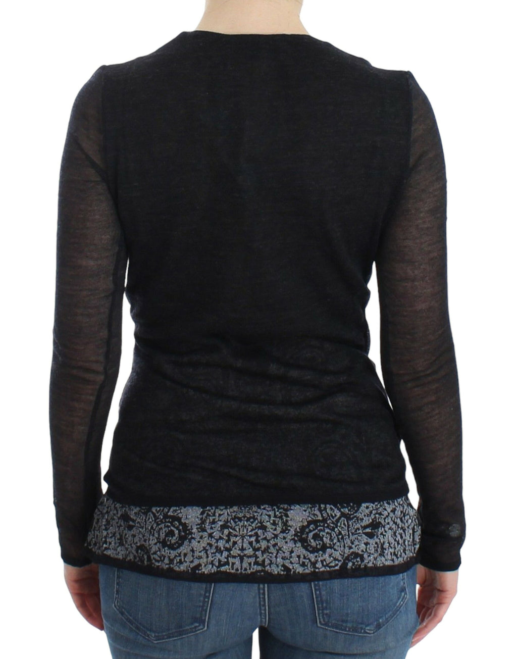Ermanno Scervino Black Wool Blend Stretch Long-Sleeve Sweater