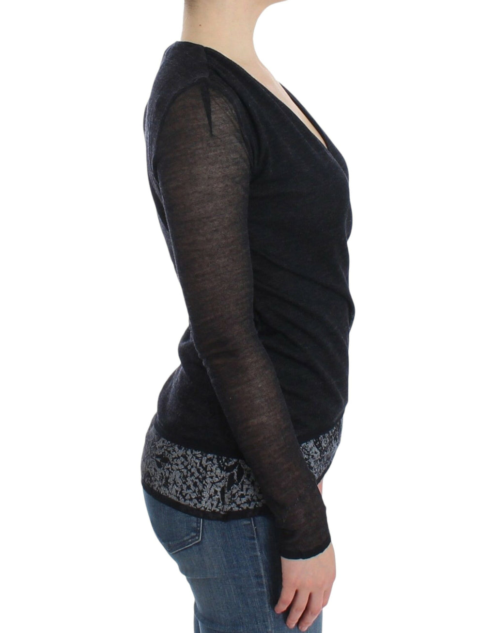 Ermanno Scervino Black Wool Blend Stretch Long-Sleeve Sweater
