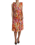 Dolce & Gabbana Mehrfarbiges Midikleid aus Seide mit Sonnenblumendruck