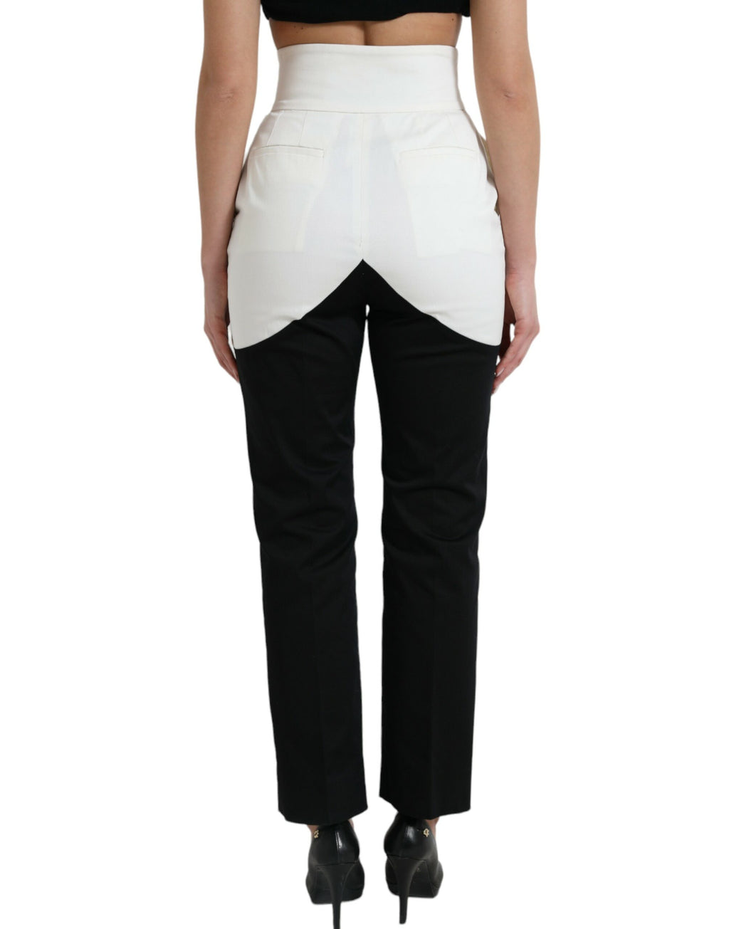 Dolce & Gabbana Black and White Cotton Cut-Out Waist Tapered Pants