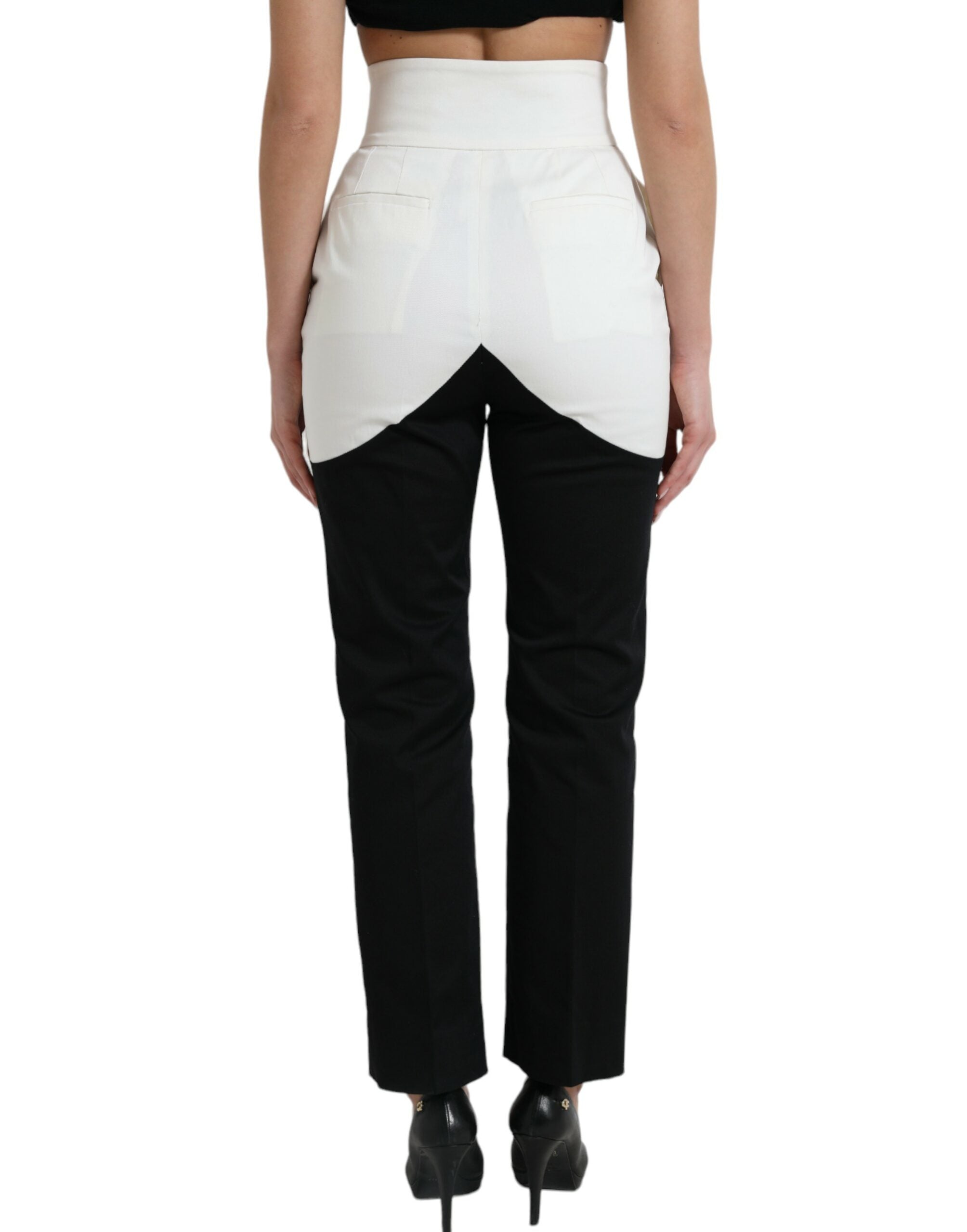 Dolce & Gabbana Black and White Cotton Cut-Out Waist Tapered Pants