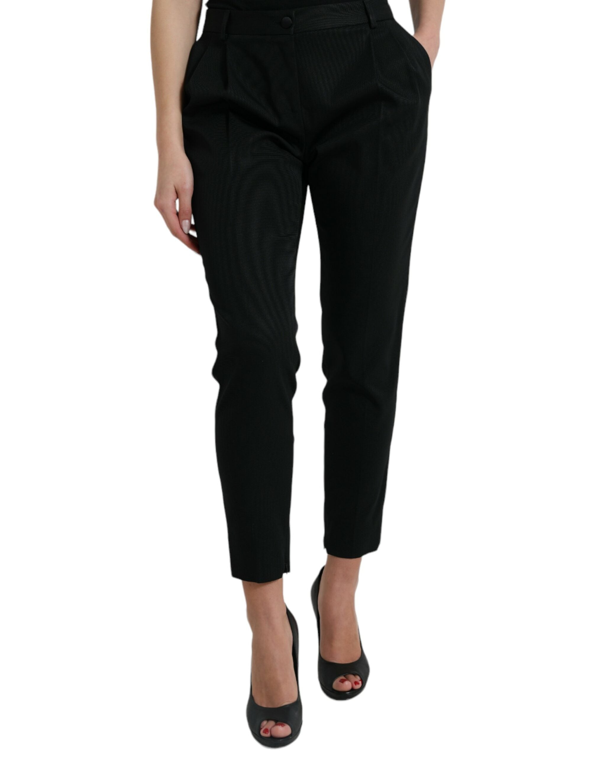 Dolce & Gabbana Black High-Waist Tapered Wool Trousers