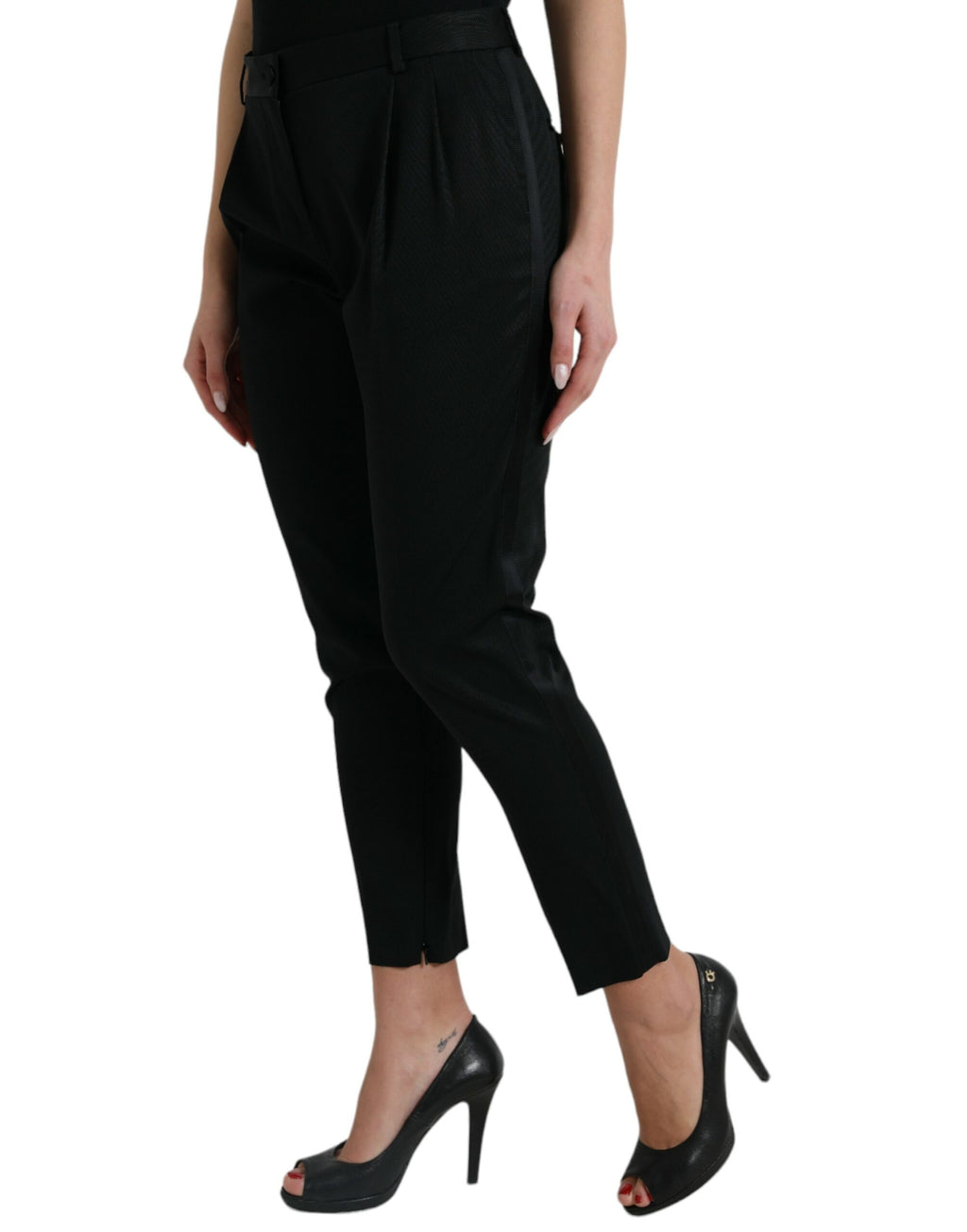 Dolce & Gabbana Black High-Waist Tapered Wool Trousers