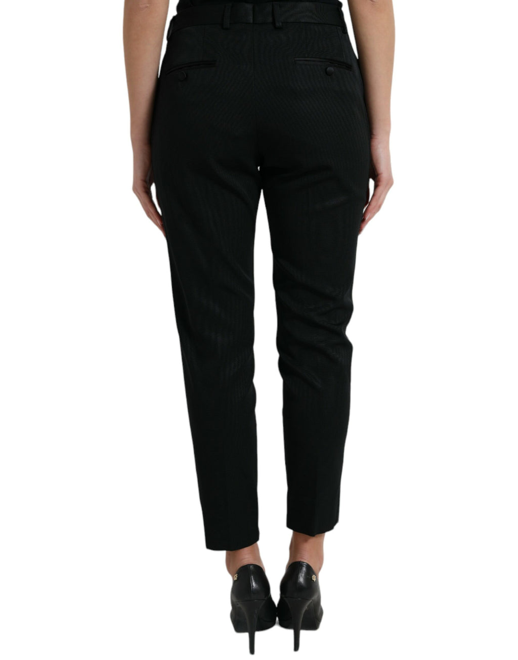 Dolce & Gabbana Black High-Waist Tapered Wool Trousers