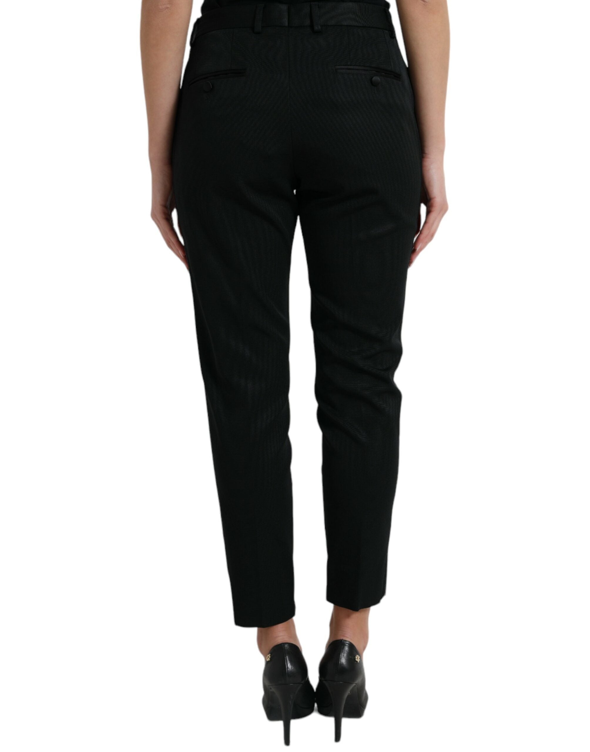 Dolce & Gabbana Black High-Waist Tapered Wool Trousers