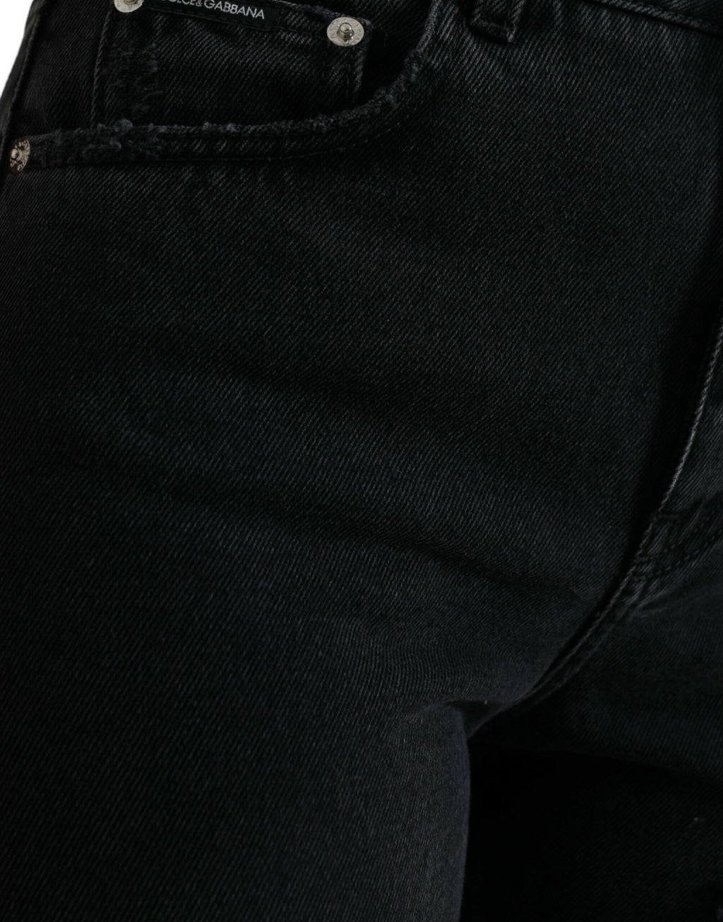 Dolce & Gabbana Black High-Waist Ripped Denim Cotton Jeans