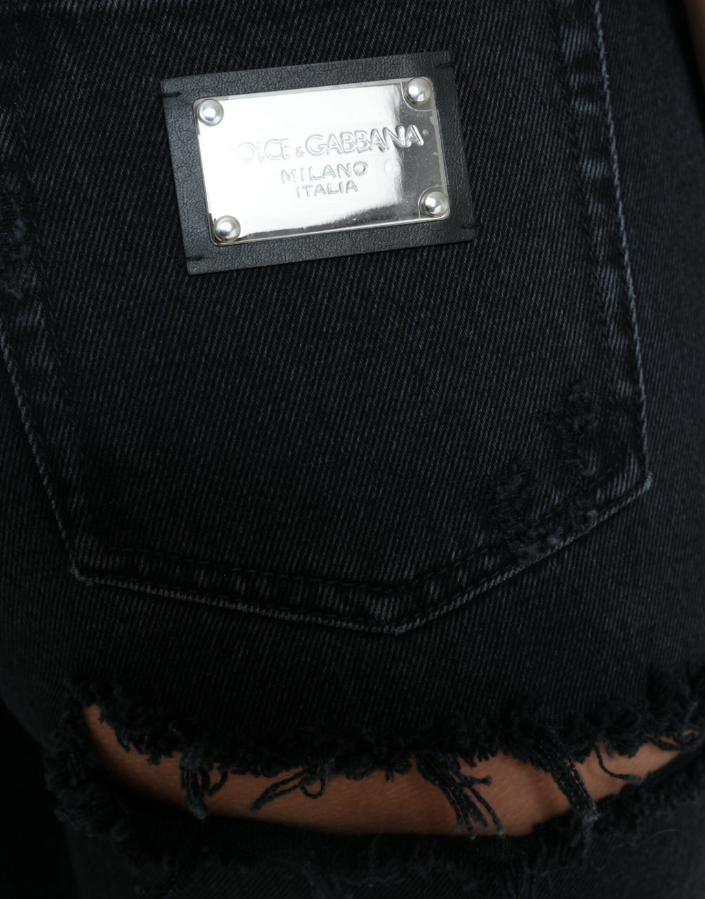 Dolce & Gabbana Black High-Waist Ripped Denim Cotton Jeans