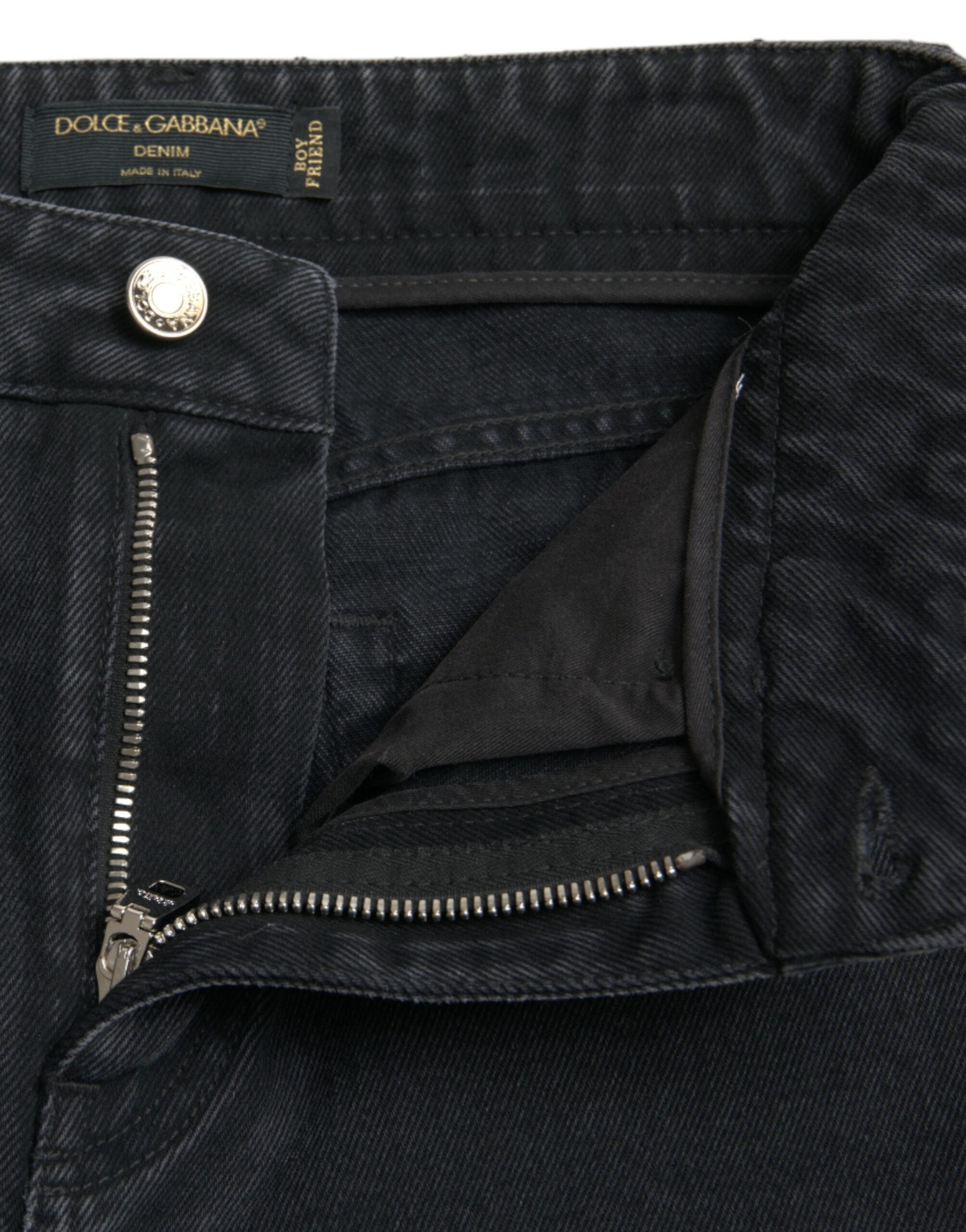 Dolce & Gabbana Black High-Waist Ripped Denim Cotton Jeans