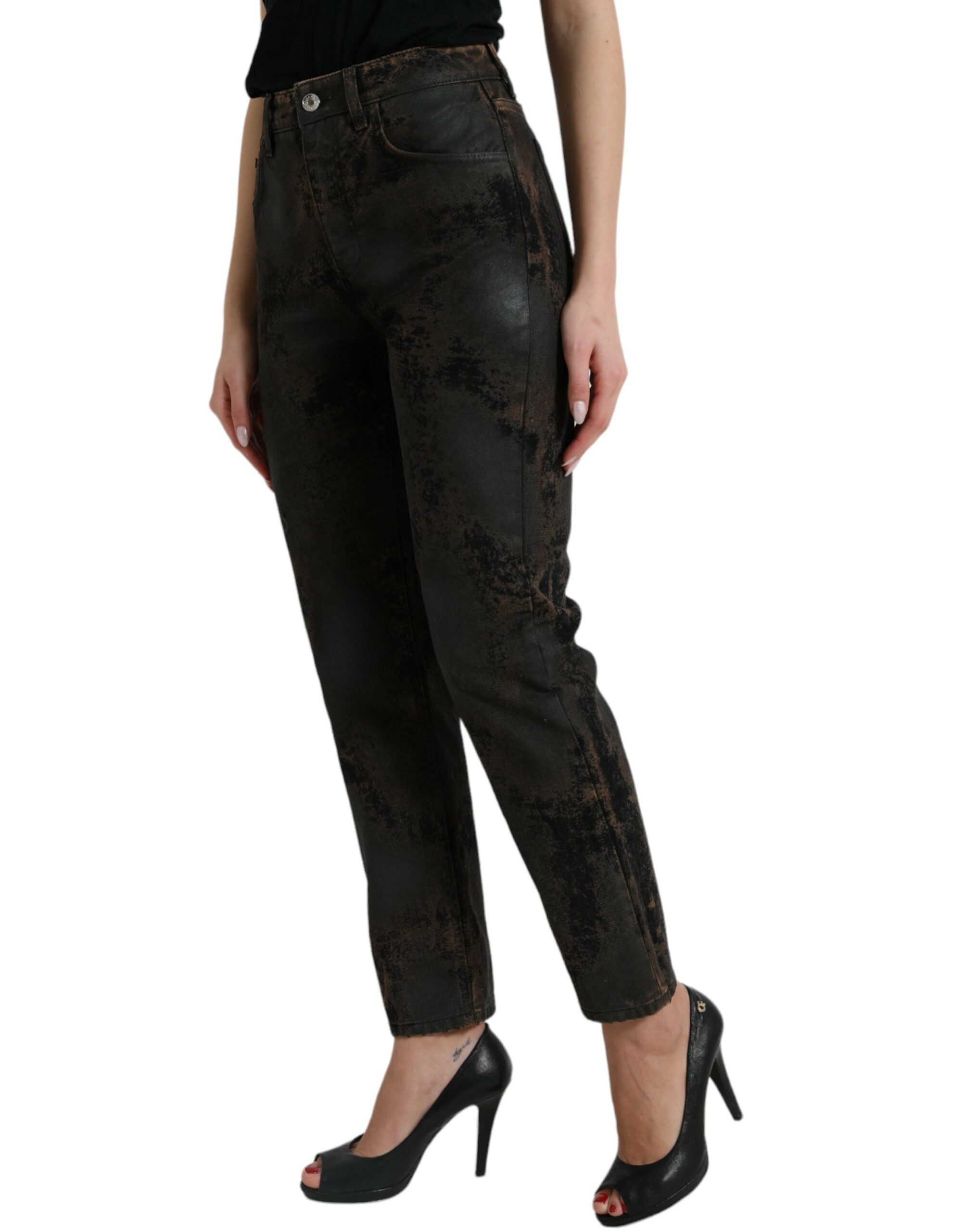 Dolce & Gabbana Braune BOYFRIEND Jeans aus Baumwoll-Denim mit mittlerer Taille