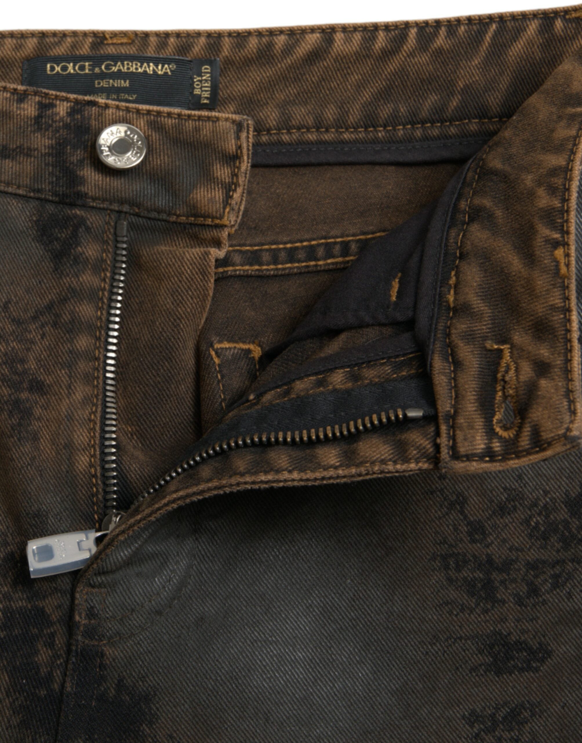 Dolce & Gabbana Braune BOYFRIEND Jeans aus Baumwoll-Denim mit mittlerer Taille