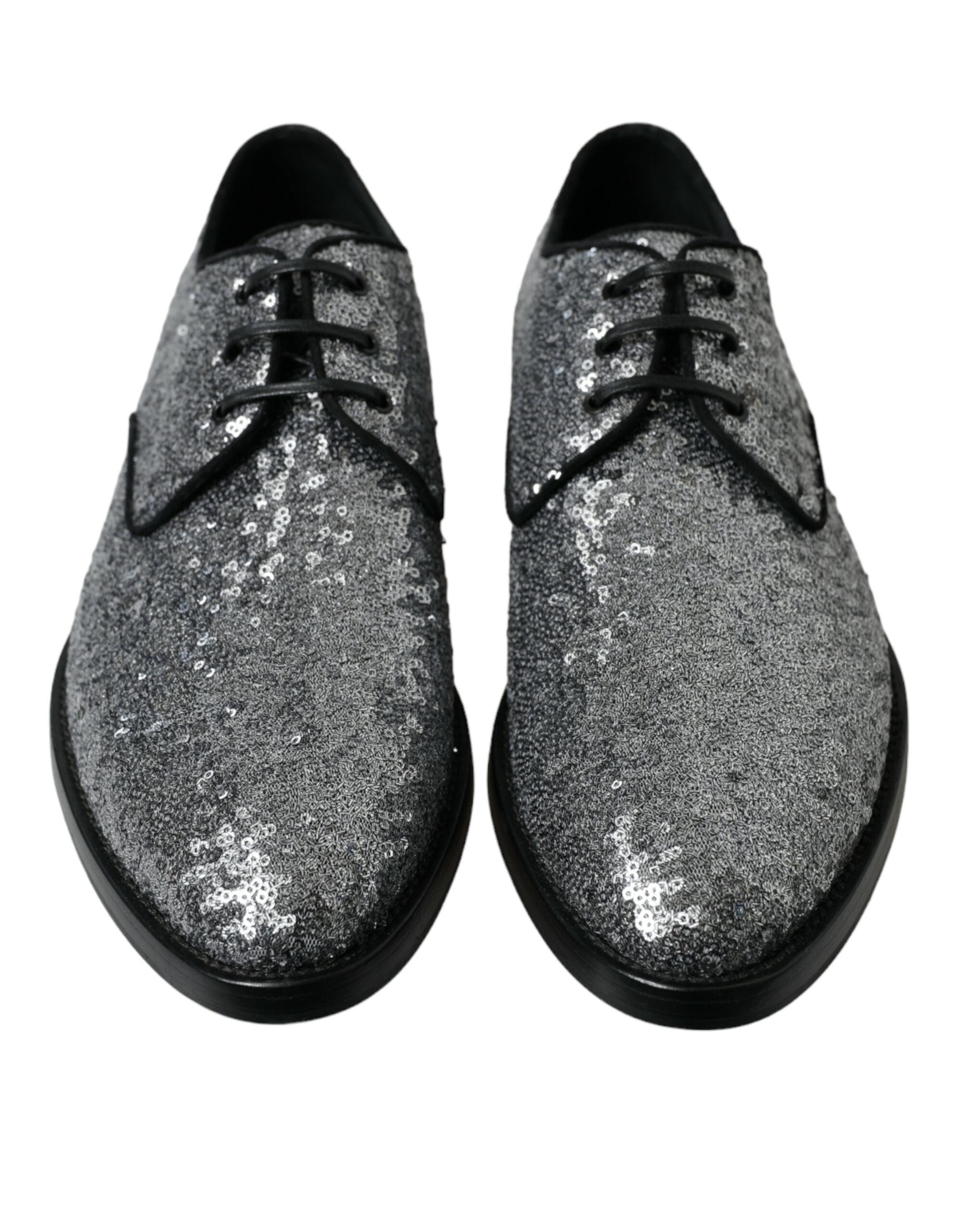 Dolce & Gabbana Silberne paillettenbesetzte Schnürschuhe für Männer Derby Dress Schuhe