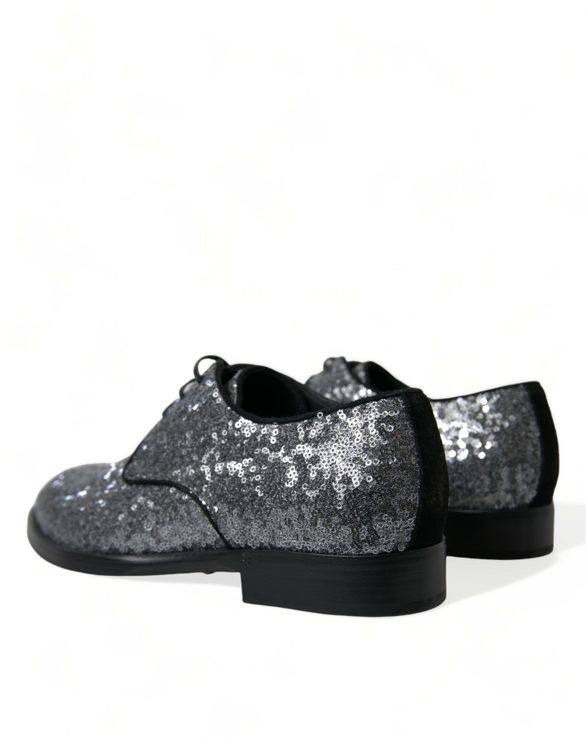Dolce & Gabbana Silberne paillettenbesetzte Schnürschuhe für Männer Derby Dress Schuhe