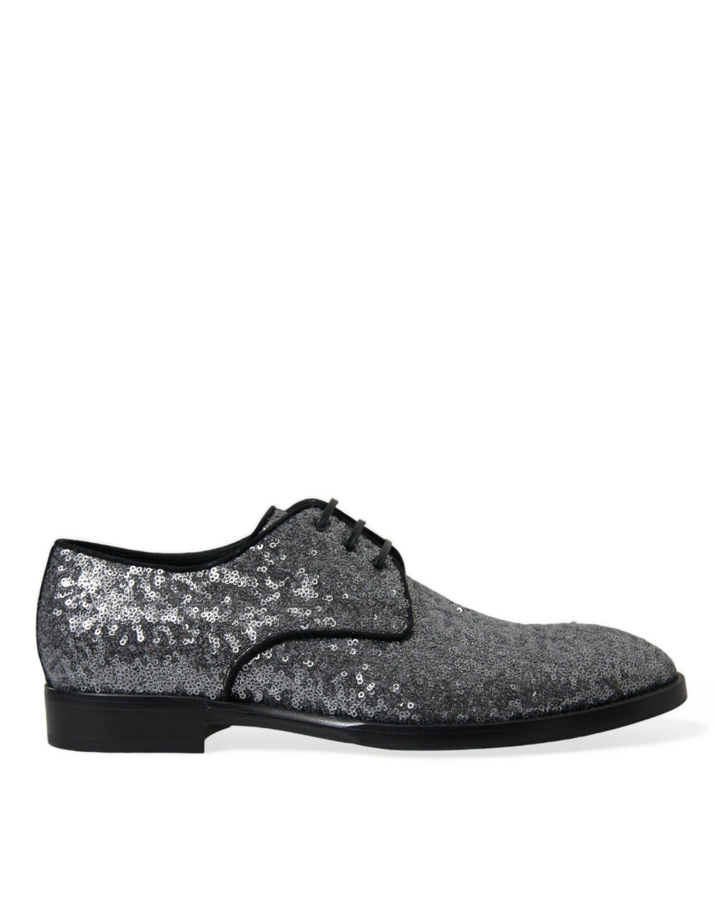 Dolce & Gabbana Silberne paillettenbesetzte Schnürschuhe für Männer Derby Dress Schuhe