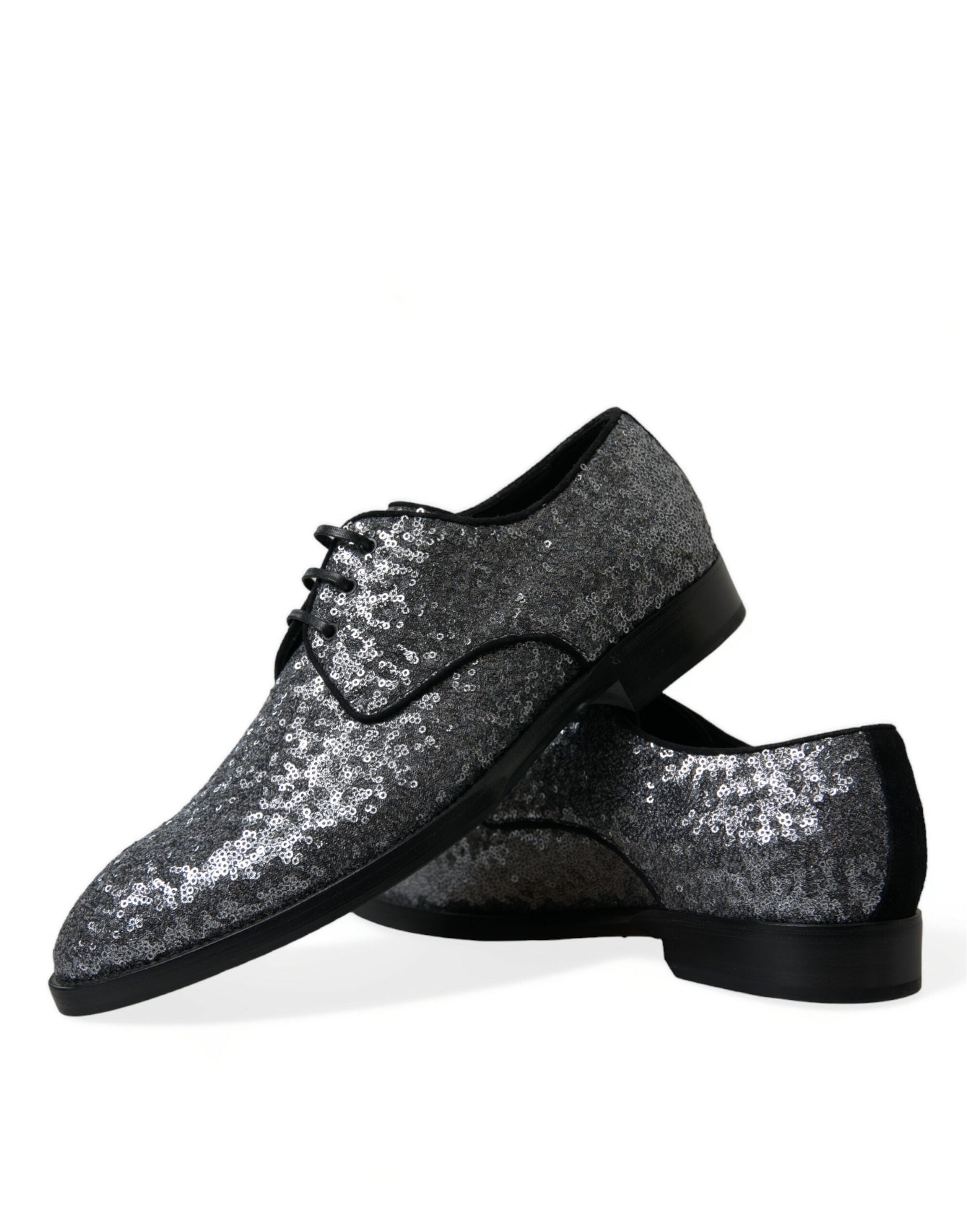 Dolce & Gabbana Silberne paillettenbesetzte Schnürschuhe für Männer Derby Dress Schuhe