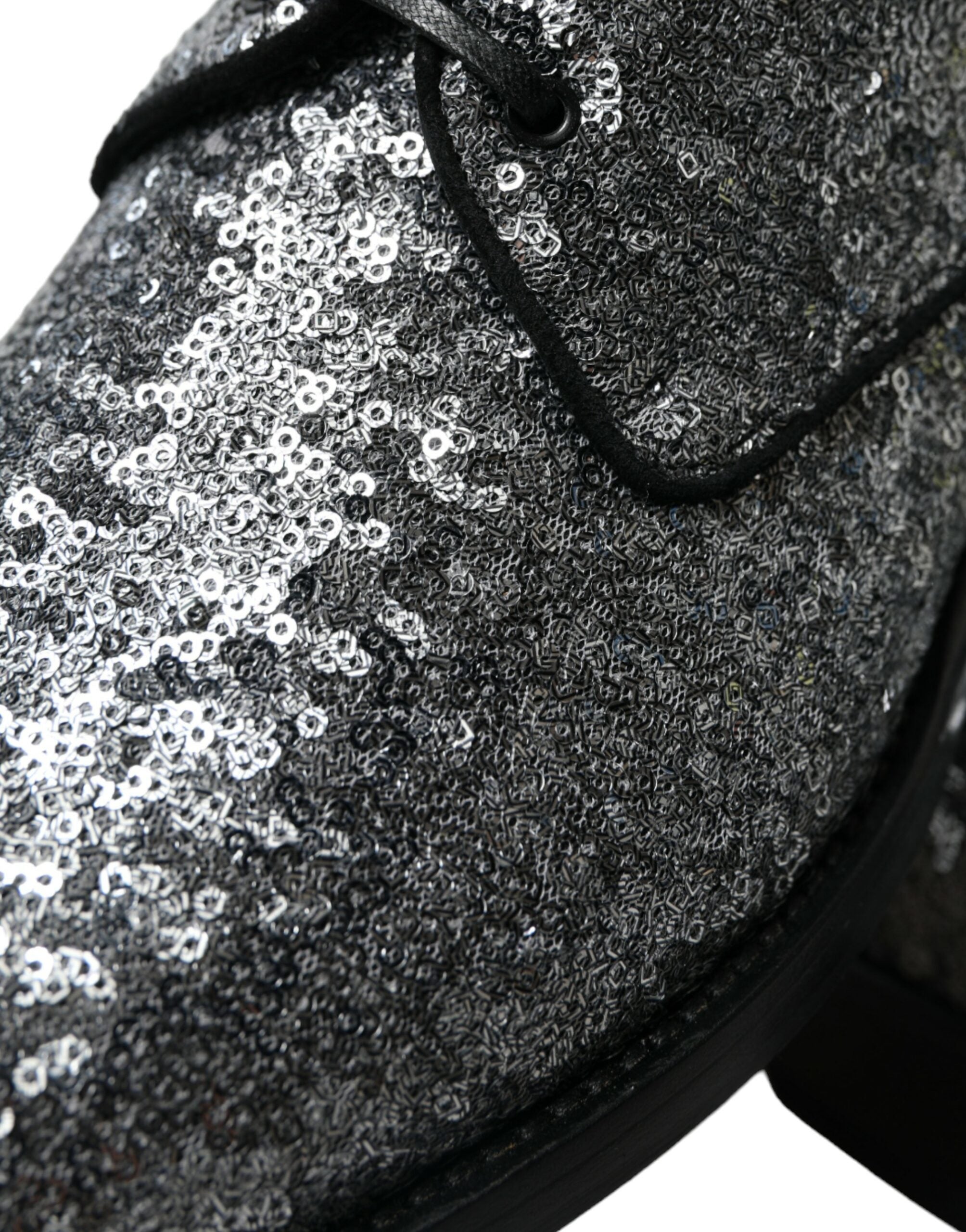 Dolce & Gabbana Silberne paillettenbesetzte Schnürschuhe für Männer Derby Dress Schuhe