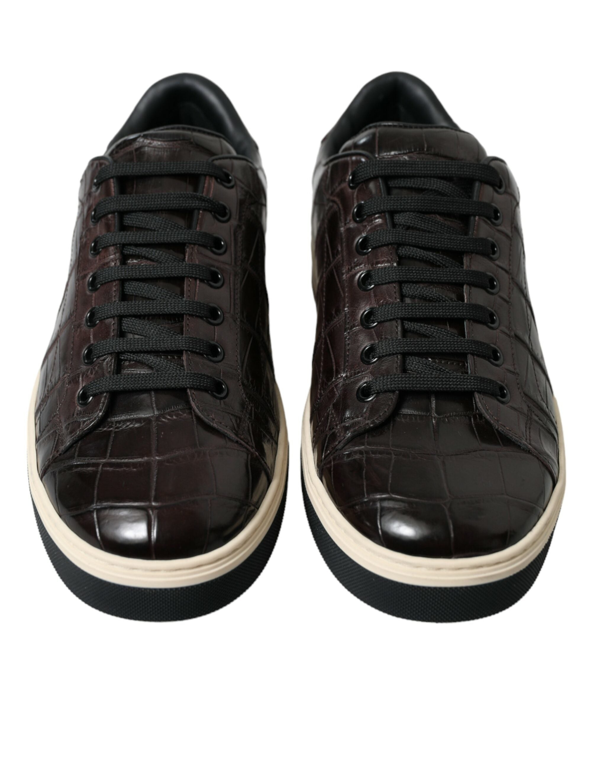 Dolce & Gabbana Brown Croc Exotic Leather Men's Casual Sneakers Shoes