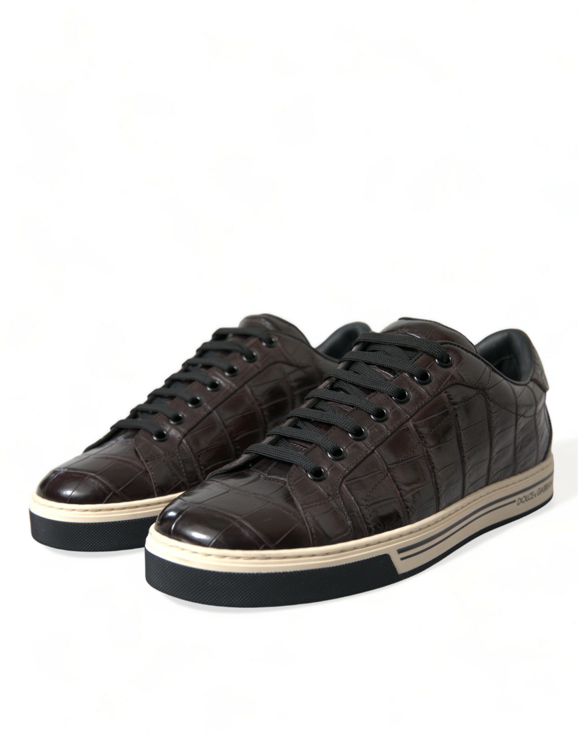 Dolce & Gabbana Brown Croc Exotic Leather Men's Casual Sneakers Shoes