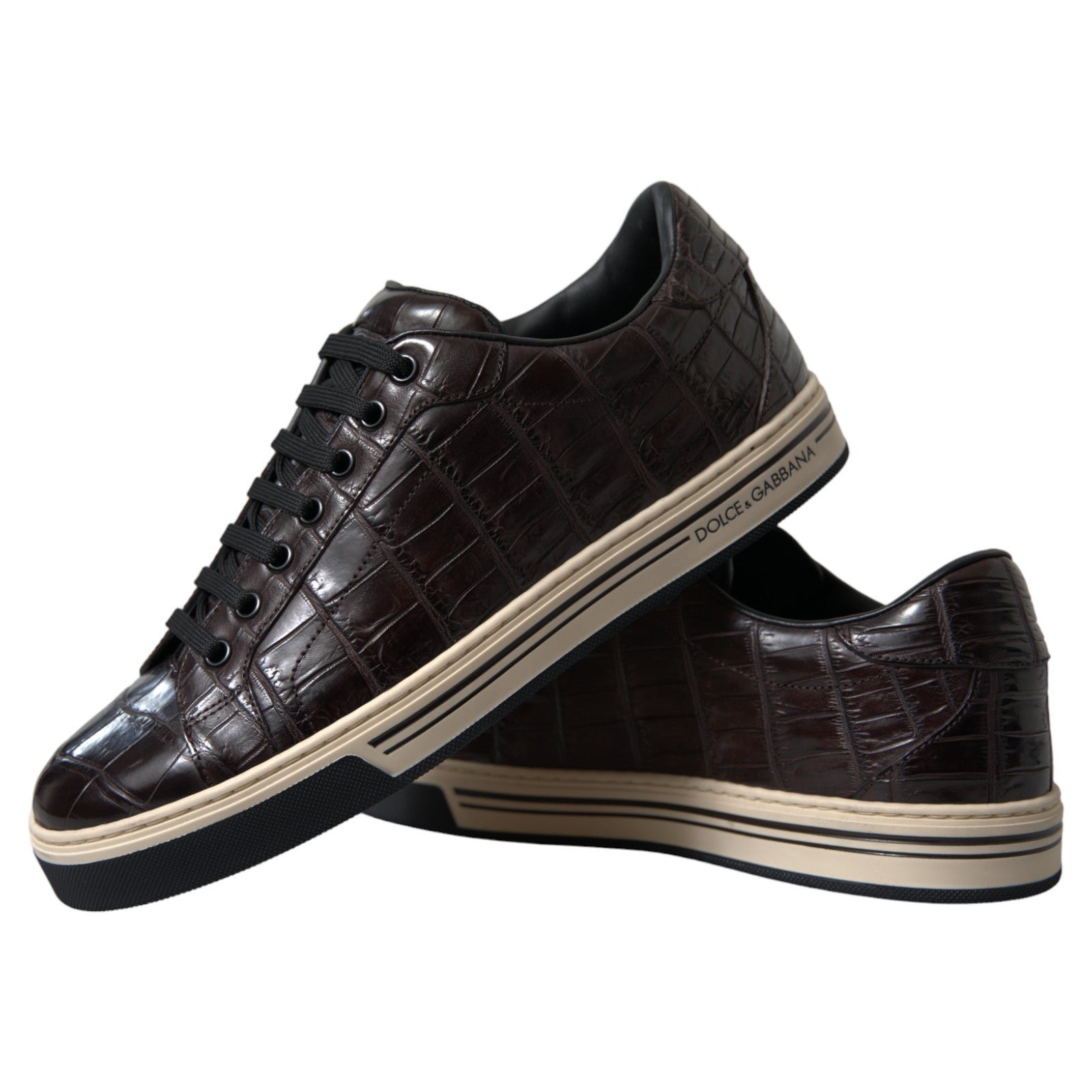 Dolce & Gabbana Brown Croc Exotic Leather Men's Casual Sneakers Shoes