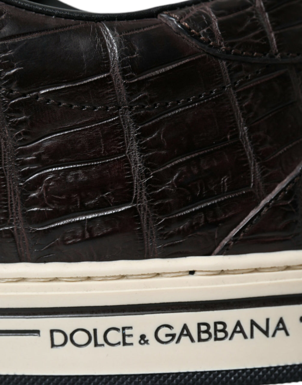 Dolce & Gabbana Brown Croc Exotic Leather Men's Casual Sneakers Shoes