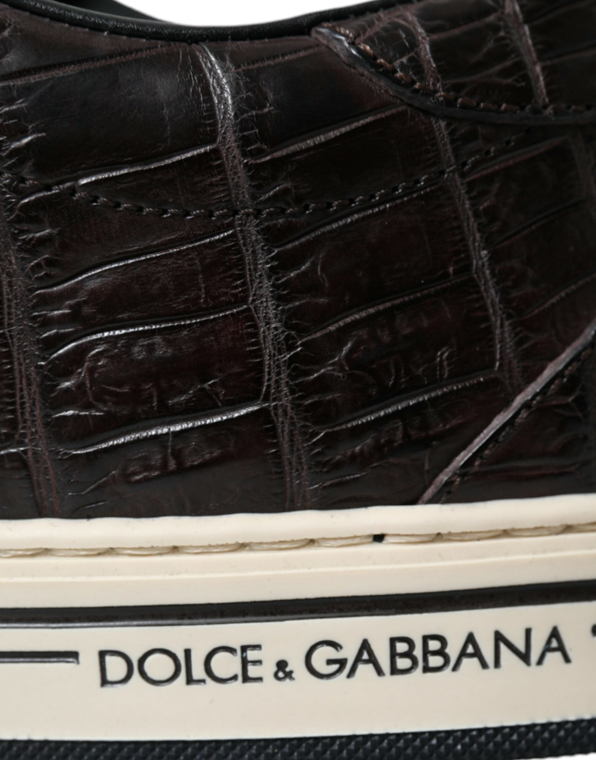 Dolce & Gabbana Brown Croc Exotic Leather Men's Casual Sneakers Shoes