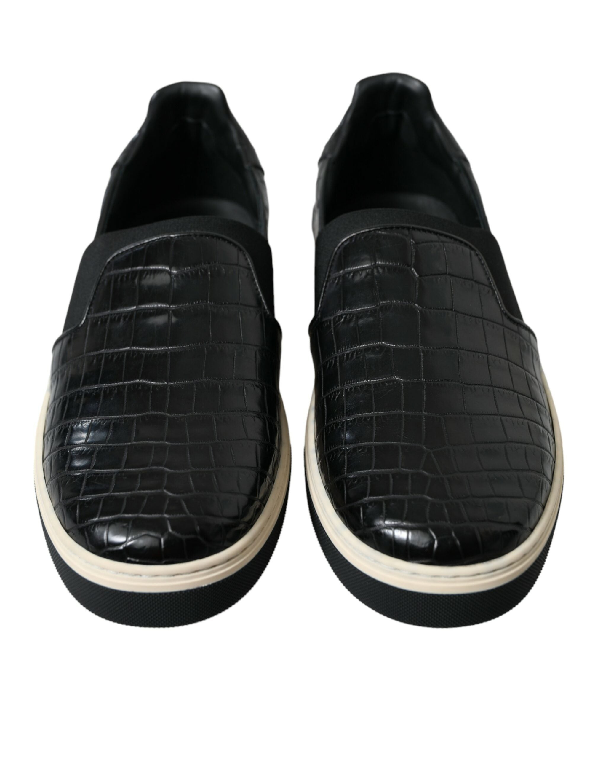 Dolce & Gabbana Schwarz Kroko Exotische Leder Turnschuhe Schuhe