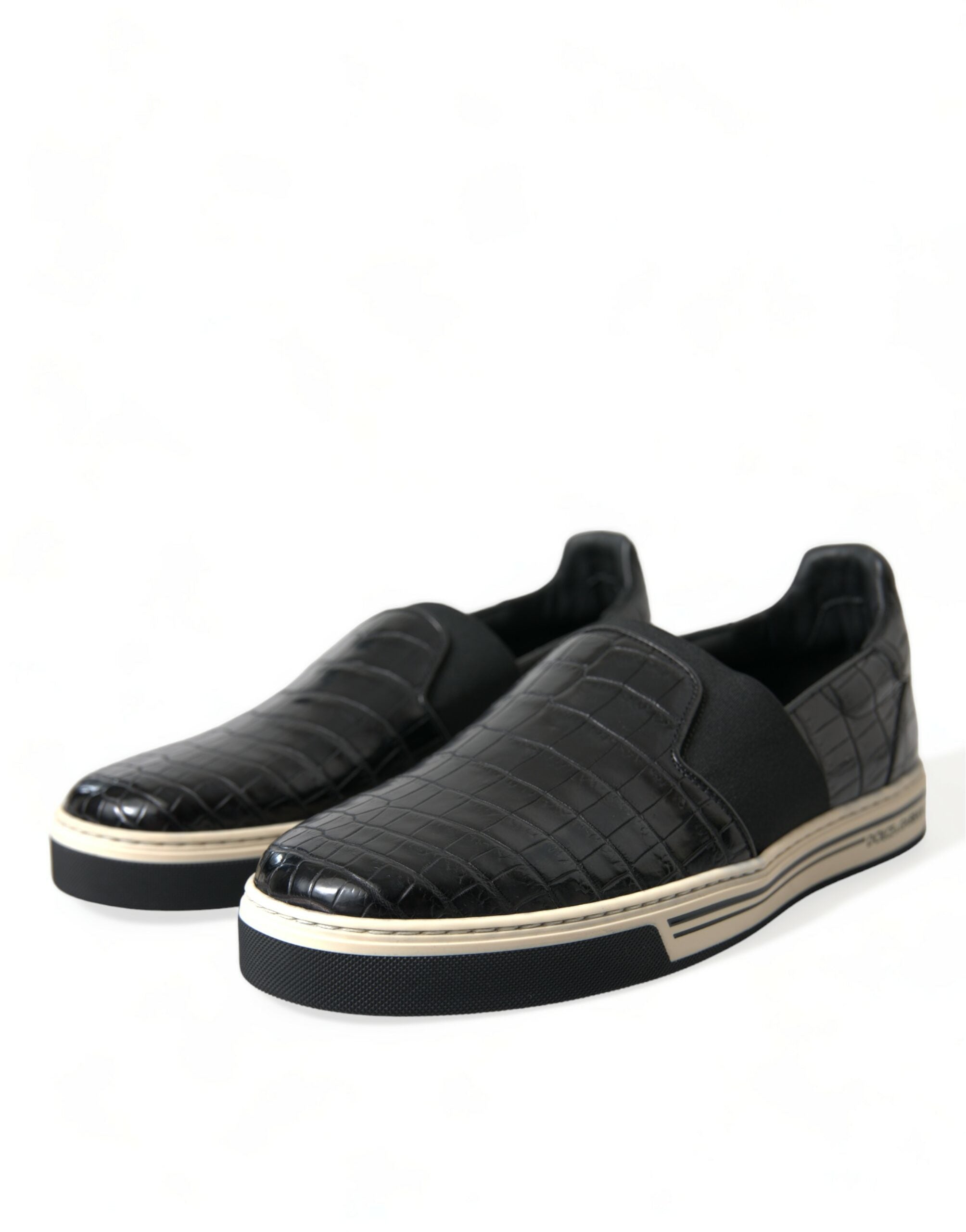 Dolce & Gabbana Schwarz Kroko Exotische Leder Turnschuhe Schuhe