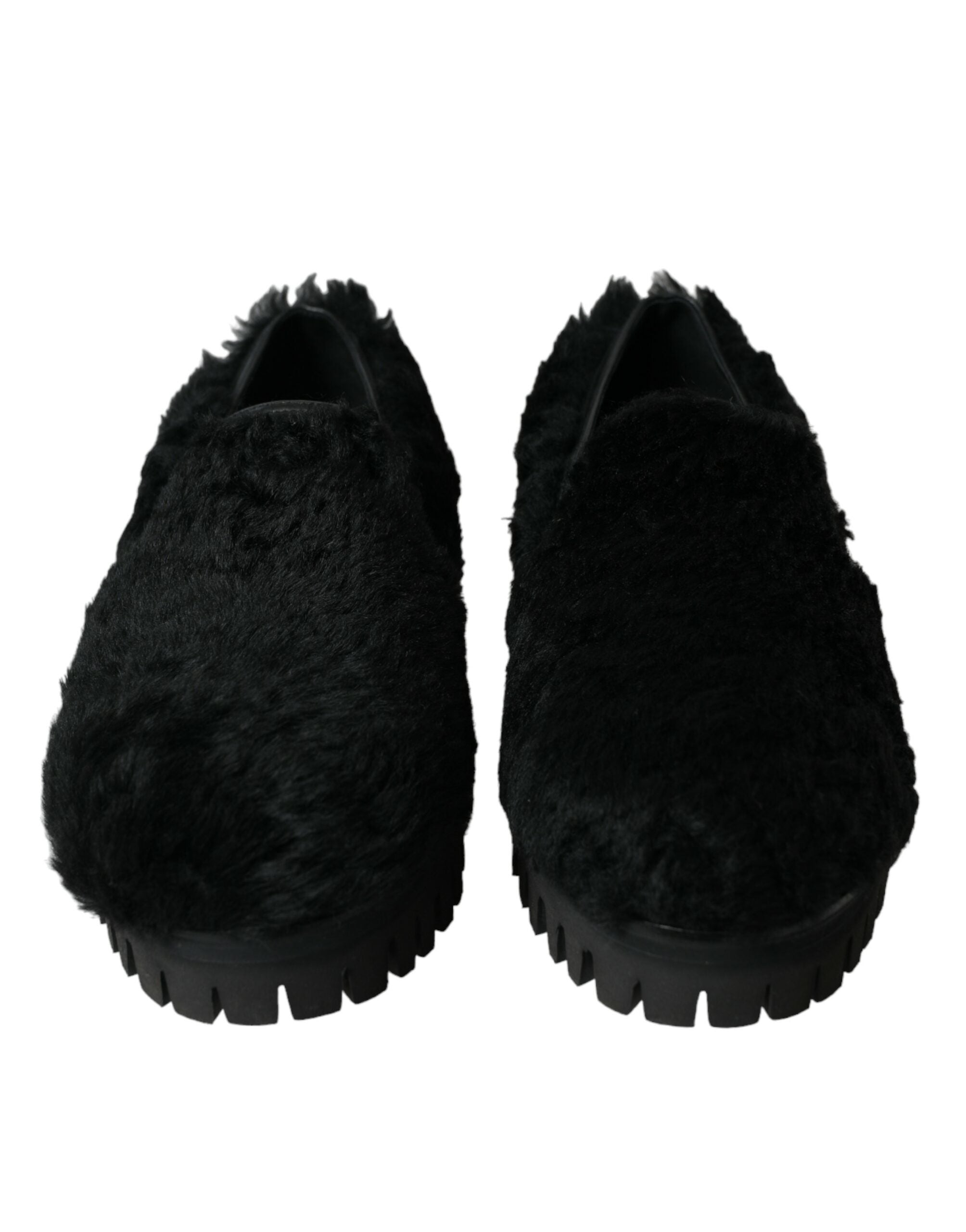 Dolce & Gabbana Schwarz Pelz Leder Hausschuhe Kleid Schuhe