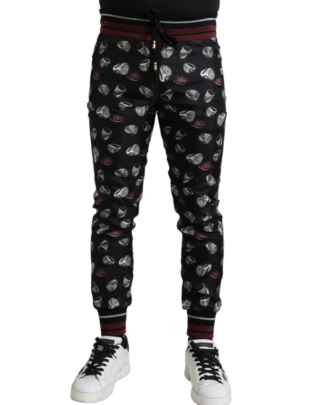 Dolce & Gabbana Black Ring Silk Jogging Pants