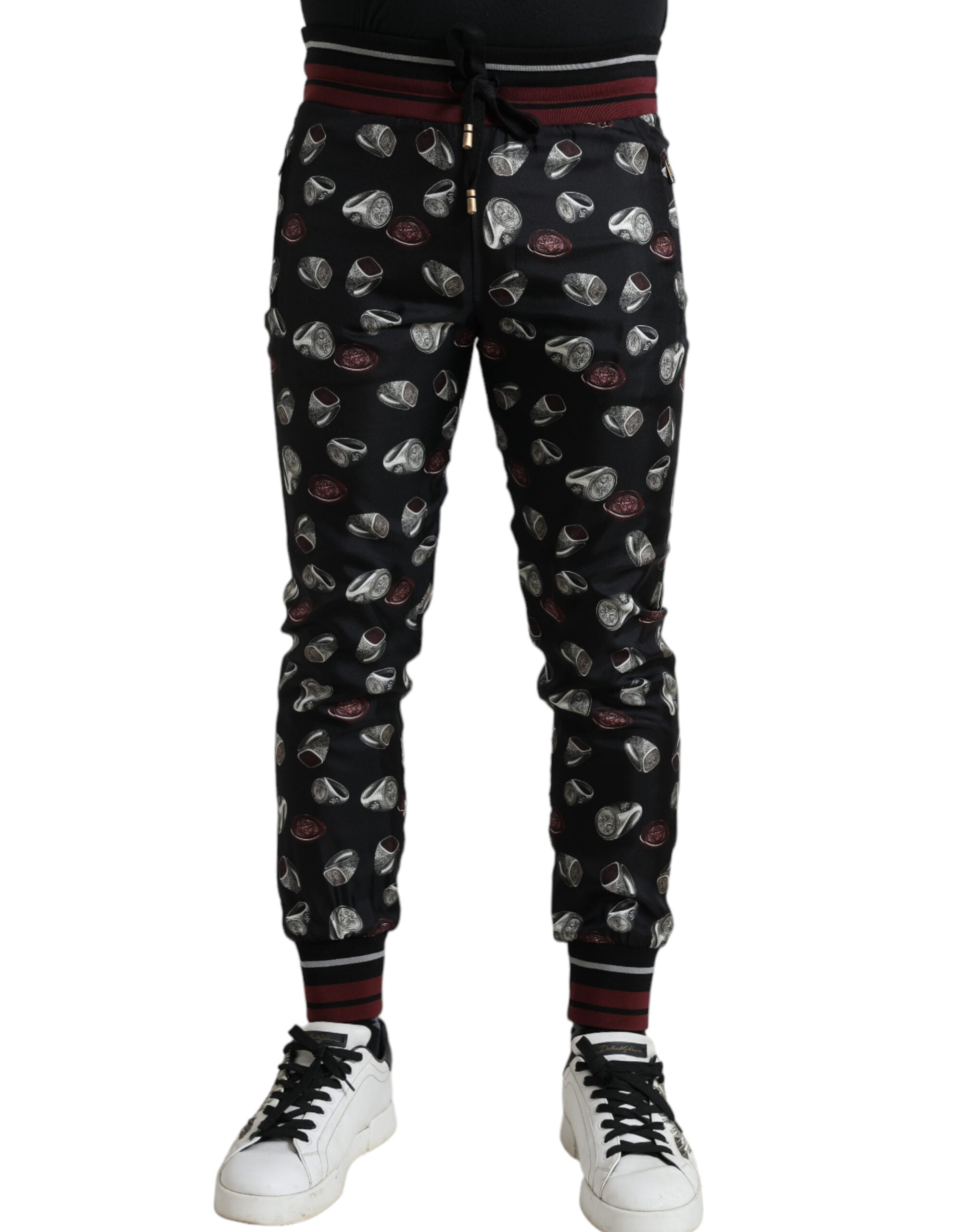 Dolce & Gabbana Black Ring Silk Jogging Pants