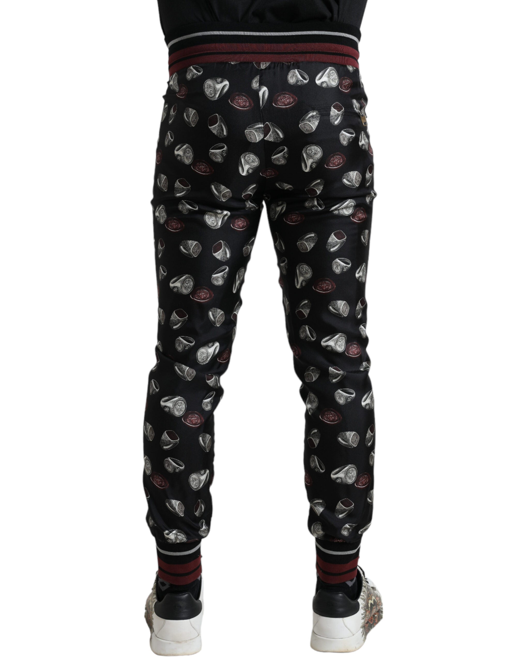 Dolce & Gabbana Black Ring Silk Jogging Pants