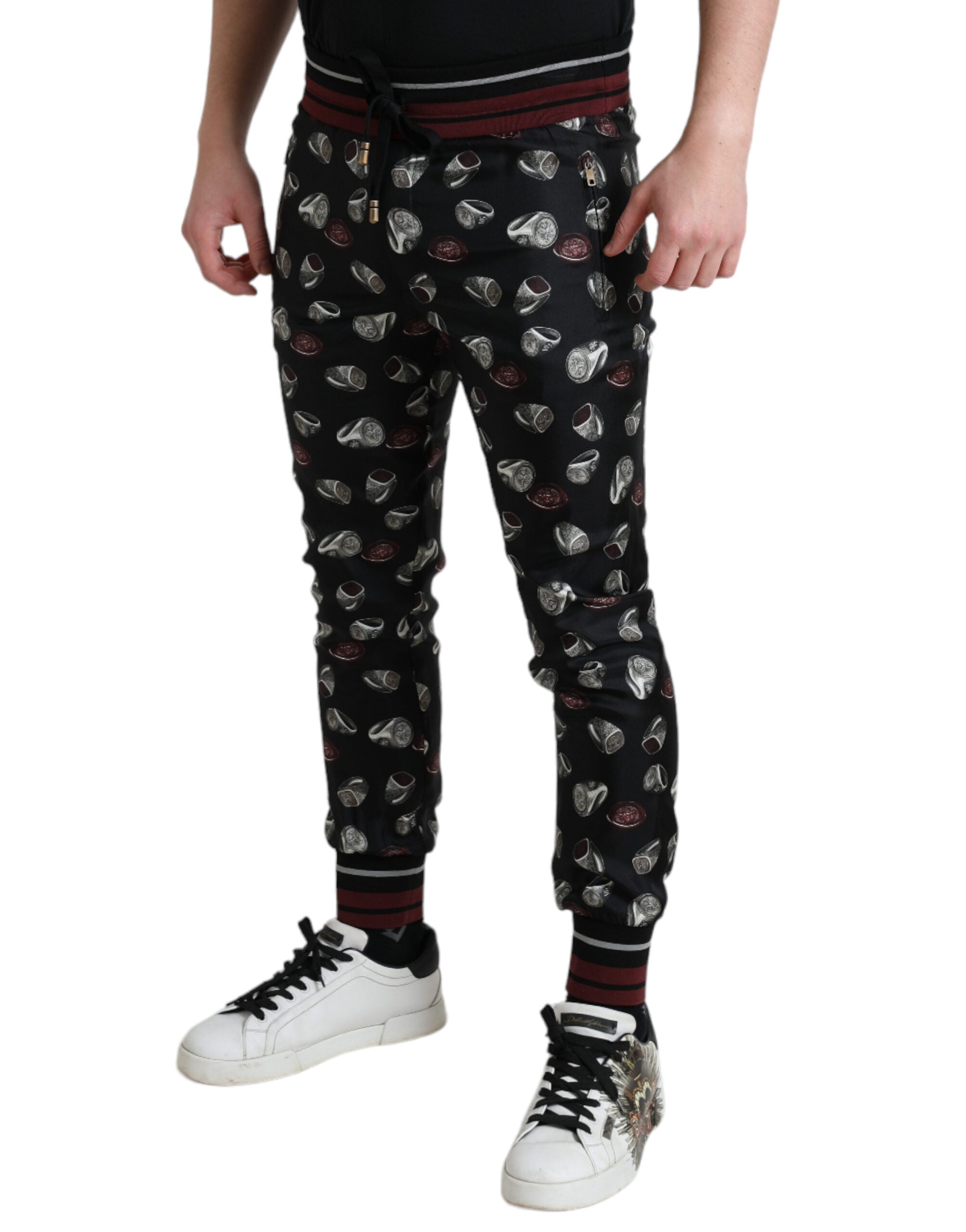 Dolce & Gabbana Black Ring Silk Jogging Pants