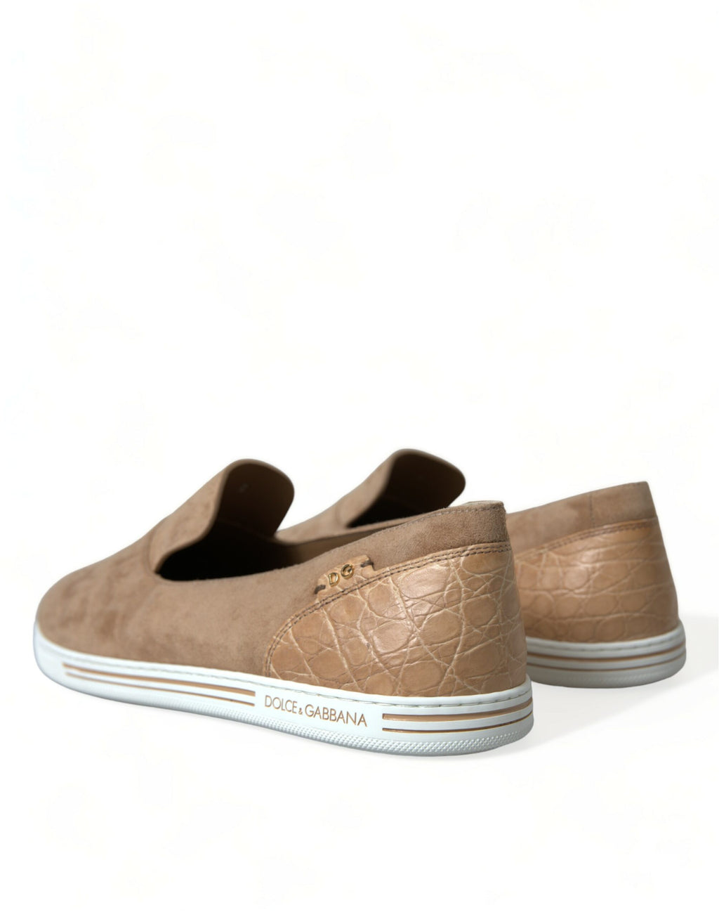Dolce & Gabbana Beige Suede Caiman Men's Loafers Slippers Shoes