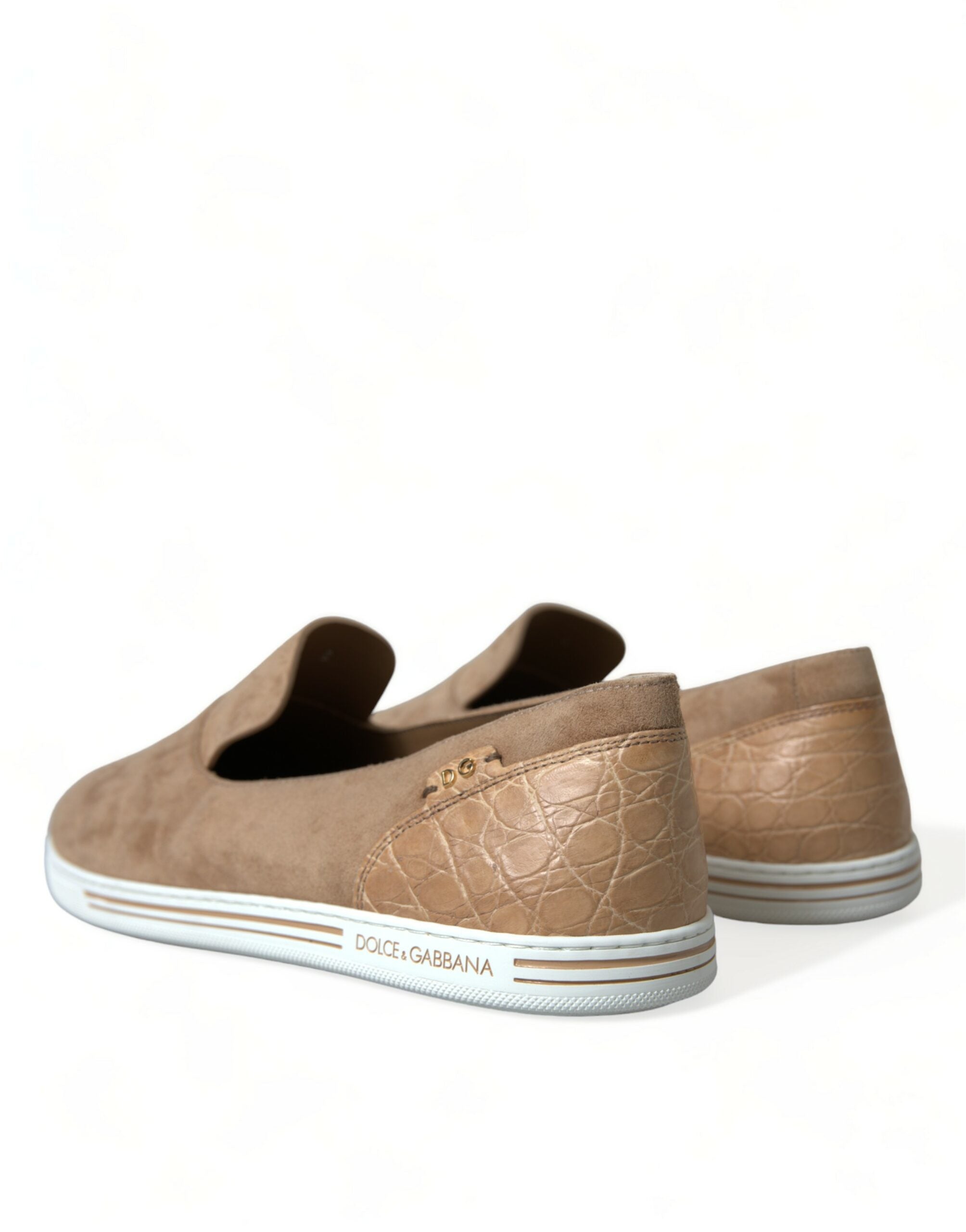 Dolce & Gabbana Beige Suede Caiman Men's Loafers Slippers Shoes