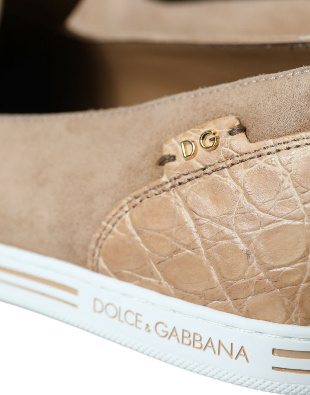 Dolce & Gabbana Beige Suede Caiman Men's Loafers Slippers Shoes