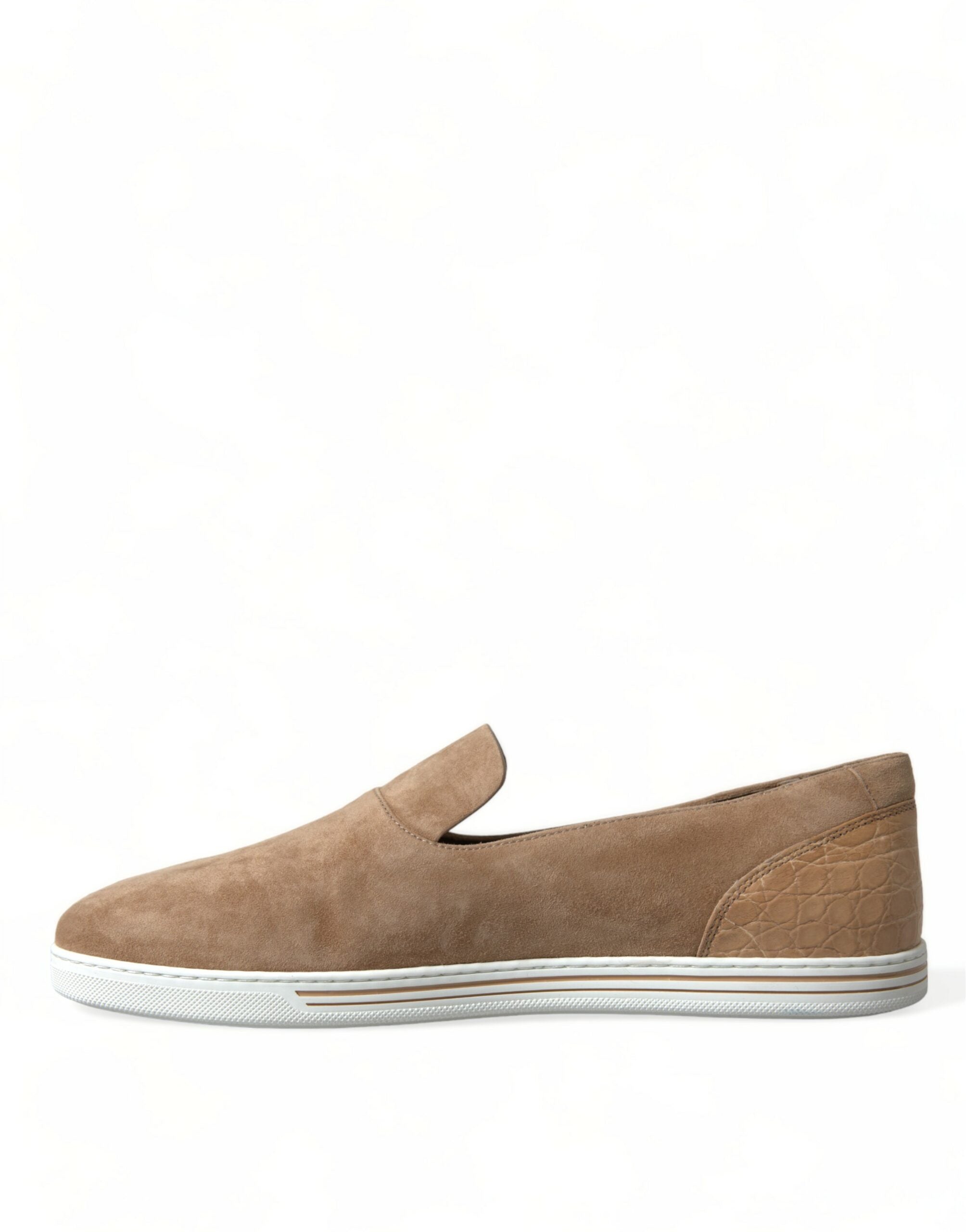 Dolce & Gabbana Beige Suede Caiman Men's Loafers Slippers Shoes