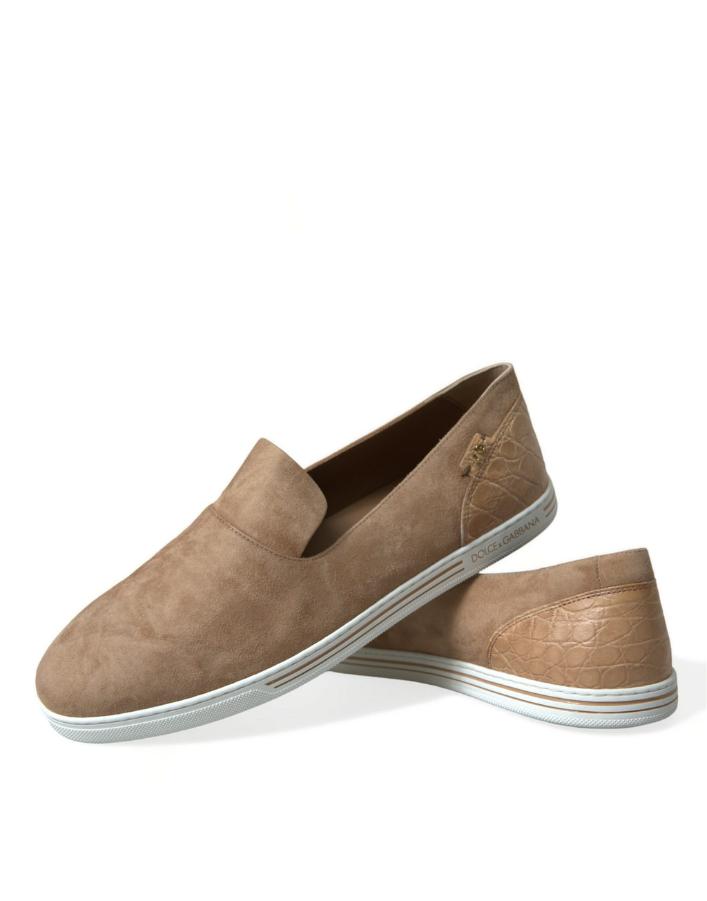 Dolce & Gabbana Beige Suede Caiman Men's Loafers Slippers Shoes