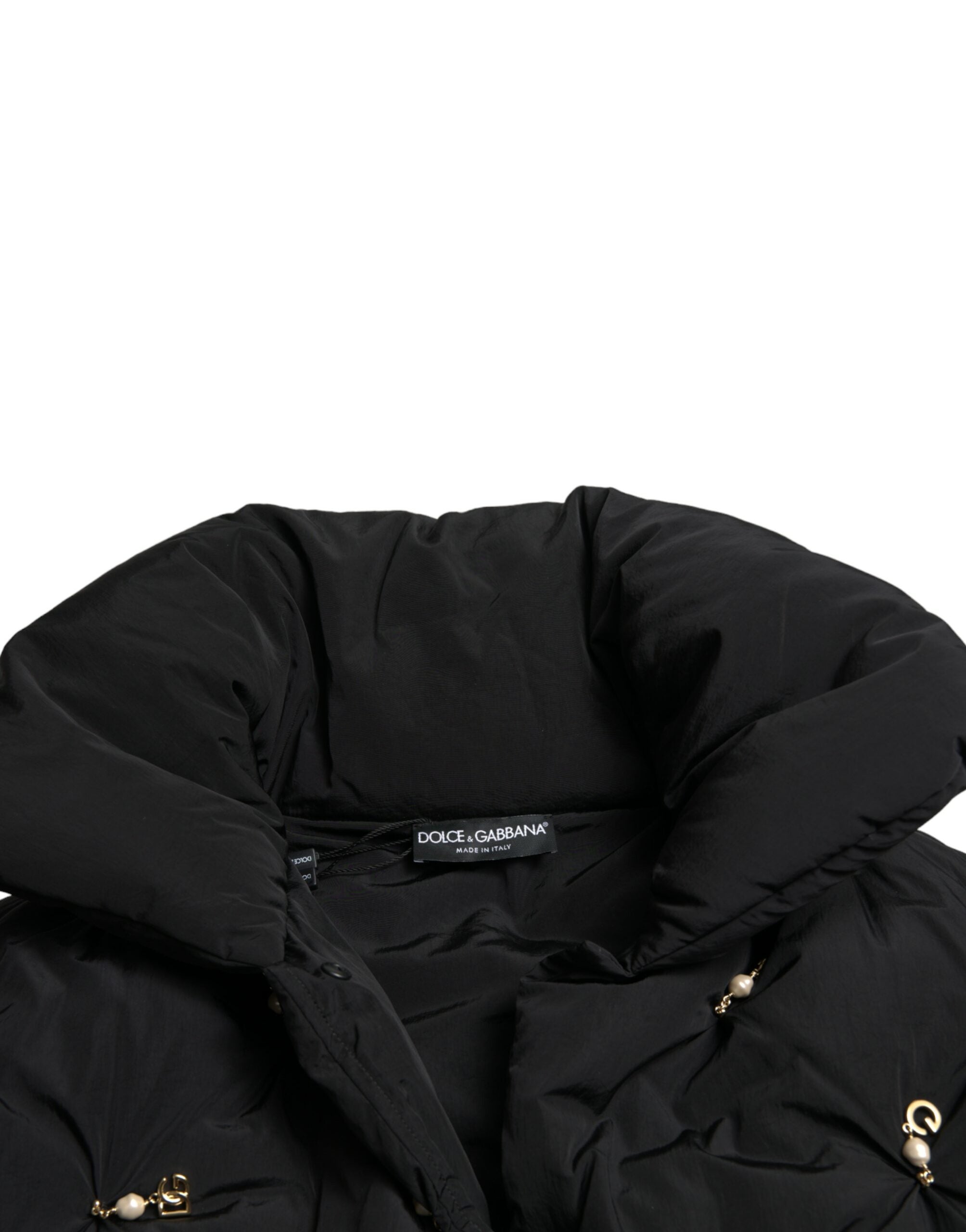 Dolce & Gabbana Schwarze Bomberjacke aus gestepptem Shell mit Verzierungen