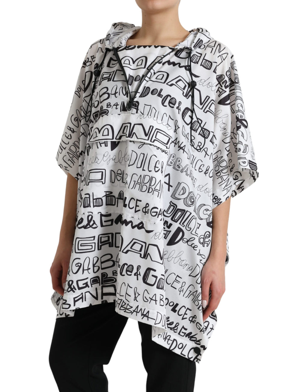 Dolce & Gabbana Weißes Blouson-T-Shirt mit Logodruck und Kapuze
